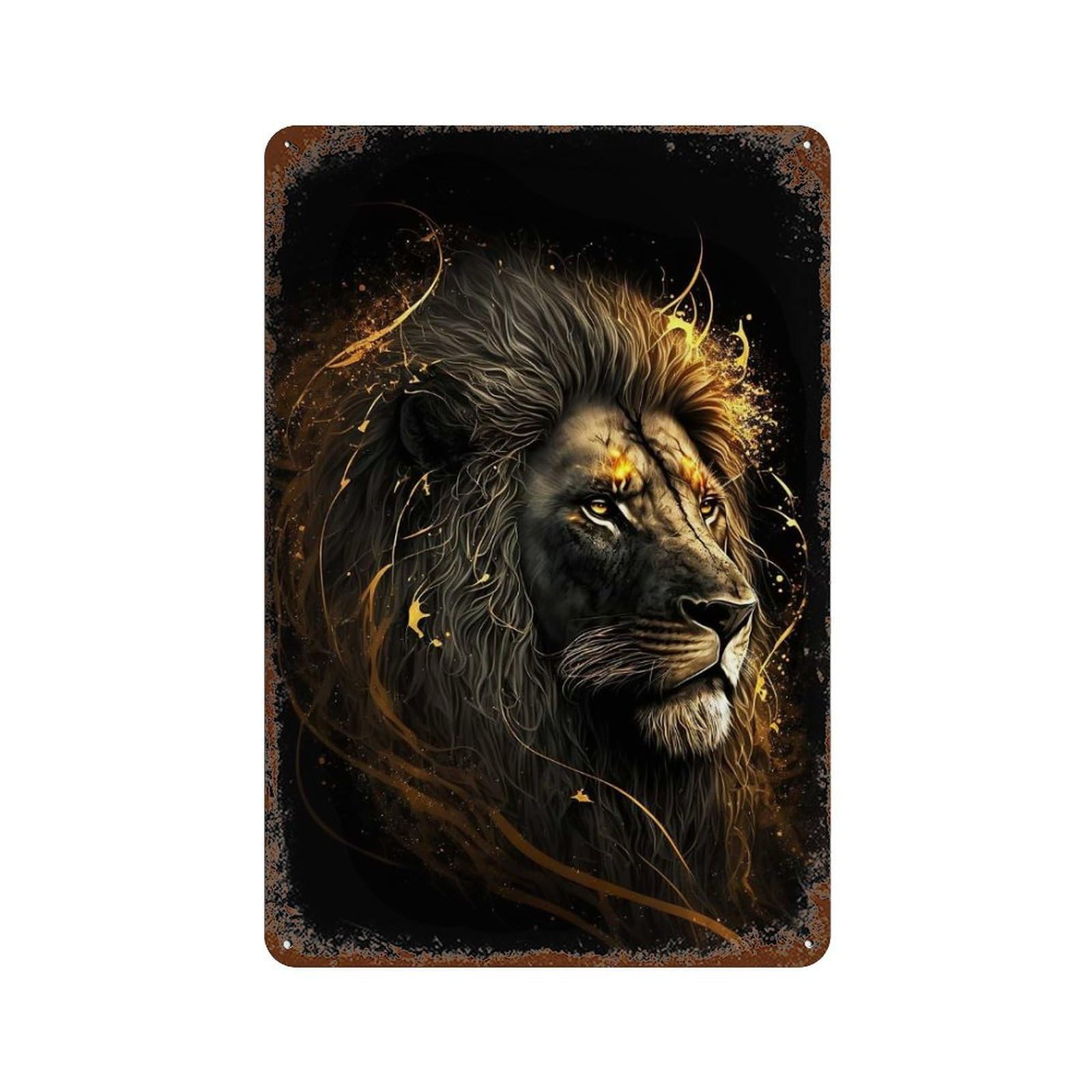 Rust Effect Black And Gold Lion Aged Metal Wall Plaque 11.8"x7.9", Shabby Chic Decor for Living Room, Hallway And Home Decor