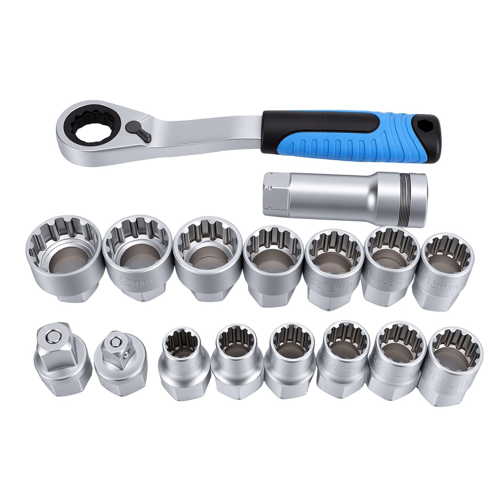 banapoy Zestaw Nasadek Przelotowych, 10-24 Mm 3/8 Cala 1/2 Cala Napęd Przelotowy Klucz Grzechotkowy z Przedłużaczem do Napraw Samochodowych Mechaniczne