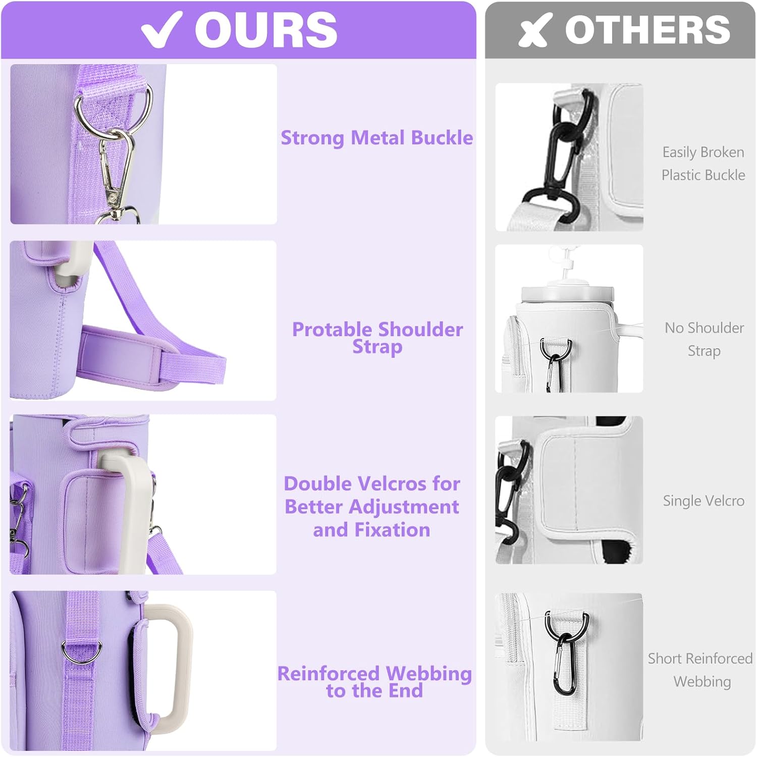 Water Bottle Carrier Bag with Phone Pocket Compatible with Stanley/Meoky 40 oz Tumbler with Handle,Water Bottle Holder Pouch with Adjustable Strap Compatible with Stanley Cup Accessories - Image 3