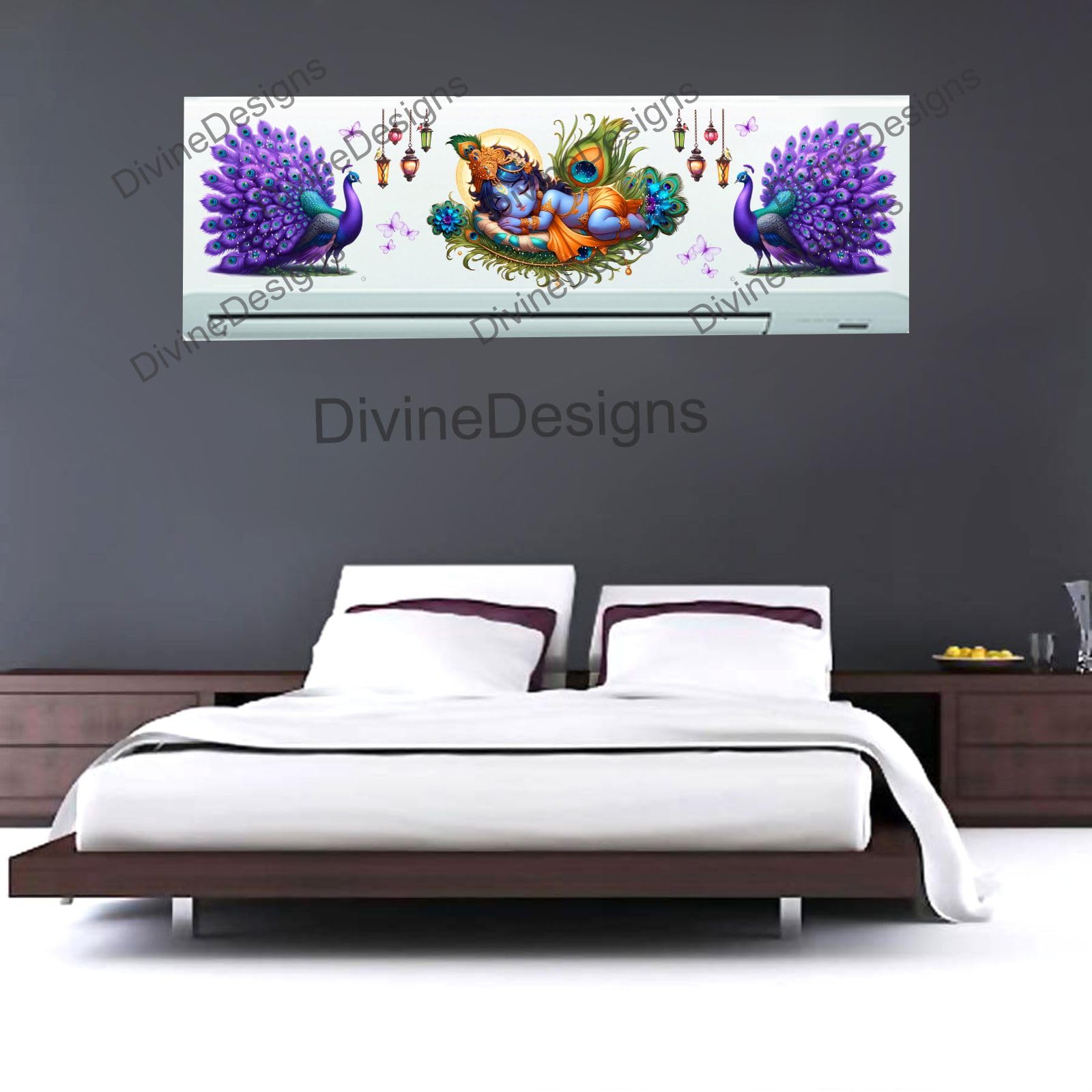 DivineDesign Little Krishna & Royal Purple Peacock Decorative AC Sticker - Waterproof Vinyl Wall Decal for Split AC Panels, Spiritual Home Decor Art for Bedroom, Kids Room & Living Room-image-20