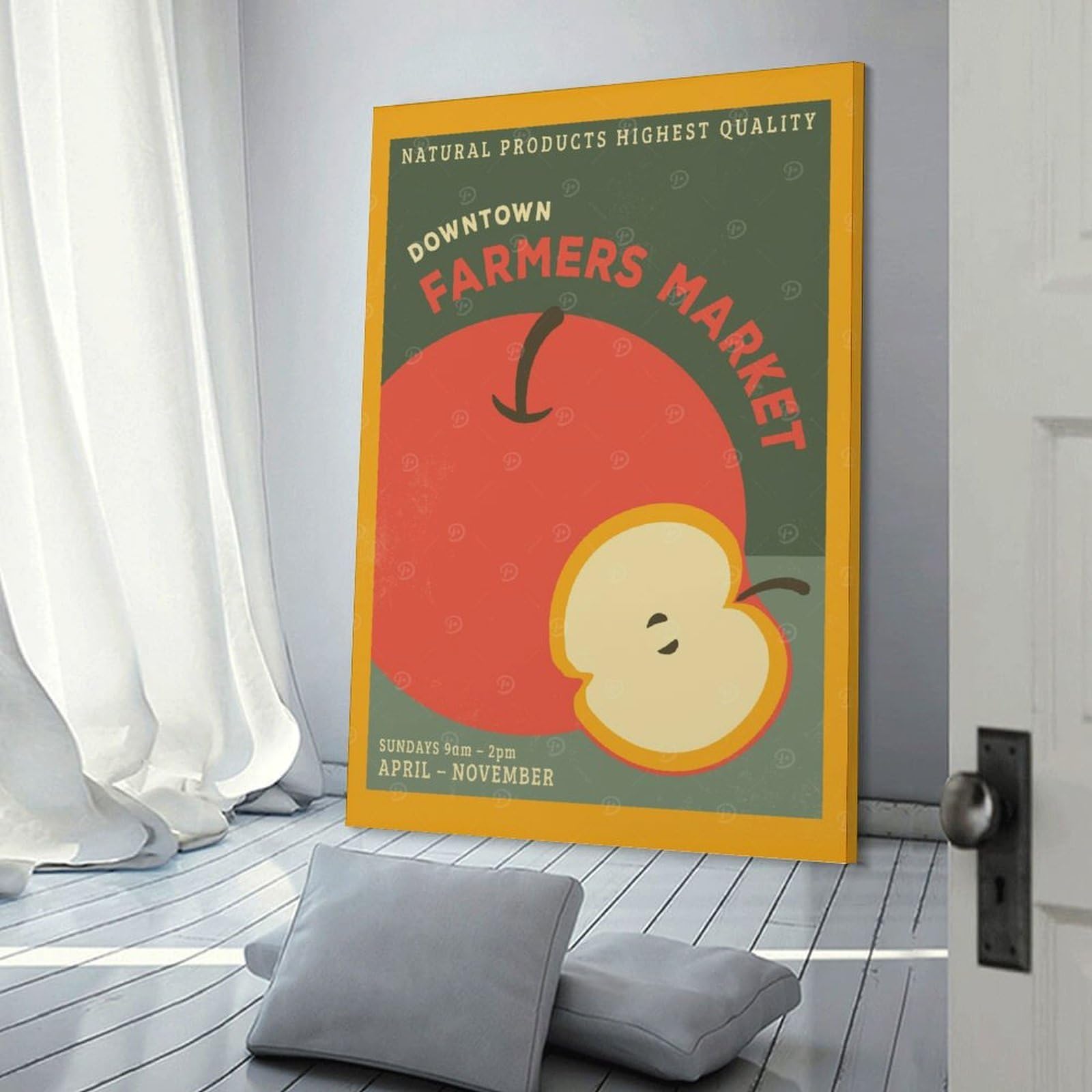 Junmoney Downtown Farmers Market Canvas Art Print, 20x30inch(50x75cm), for Small Homes, Bedrooms Or Open Spaces, Wall Decor with Flexible Room Appeal