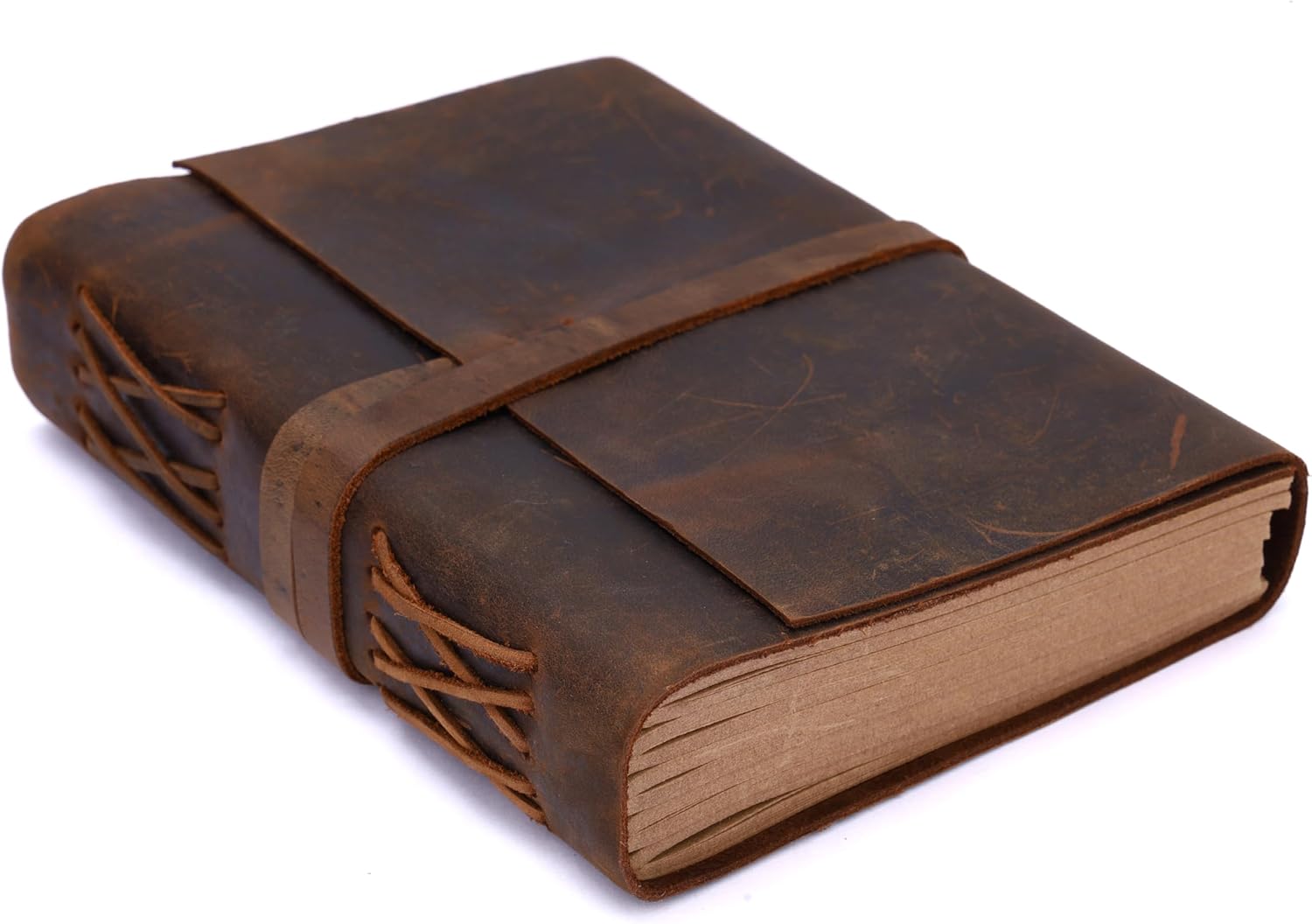 Bless International Vintage-Rustic-Leather-Bound-Journal-Spell-Book 8"X6"-300-Pages-Handmade-Paper-Diary-Gifts Writing-Drawing-Sketchbook-Travel Daily-Notepad-For-Men-And-Women (Dark Brown)
