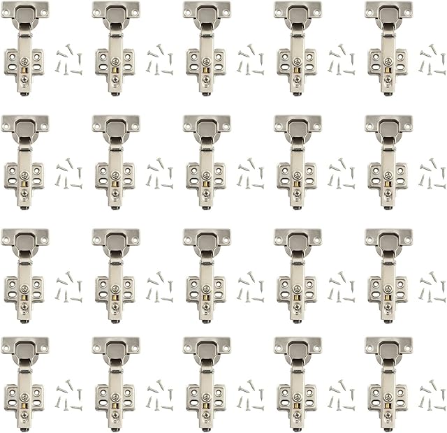 Cupboard Cabinet Hinges Soft Close ALLmeter 20pcs Full Overlay Hinges 110 Degree 35mm Kitchen Cabinet Cupboard Door Hinge Slow Shut Clip-on Plate Hinges with Screws for Kitchen cupboards