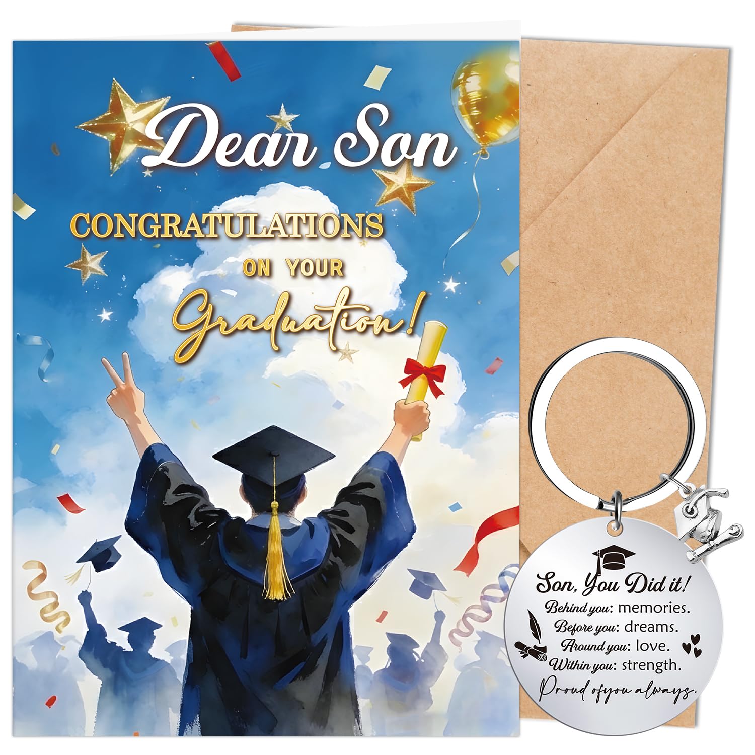 Luvart Graduation Greeting Card for Son - Graduate Card Keychain Graduation Gift from Parents to Son โ image 1