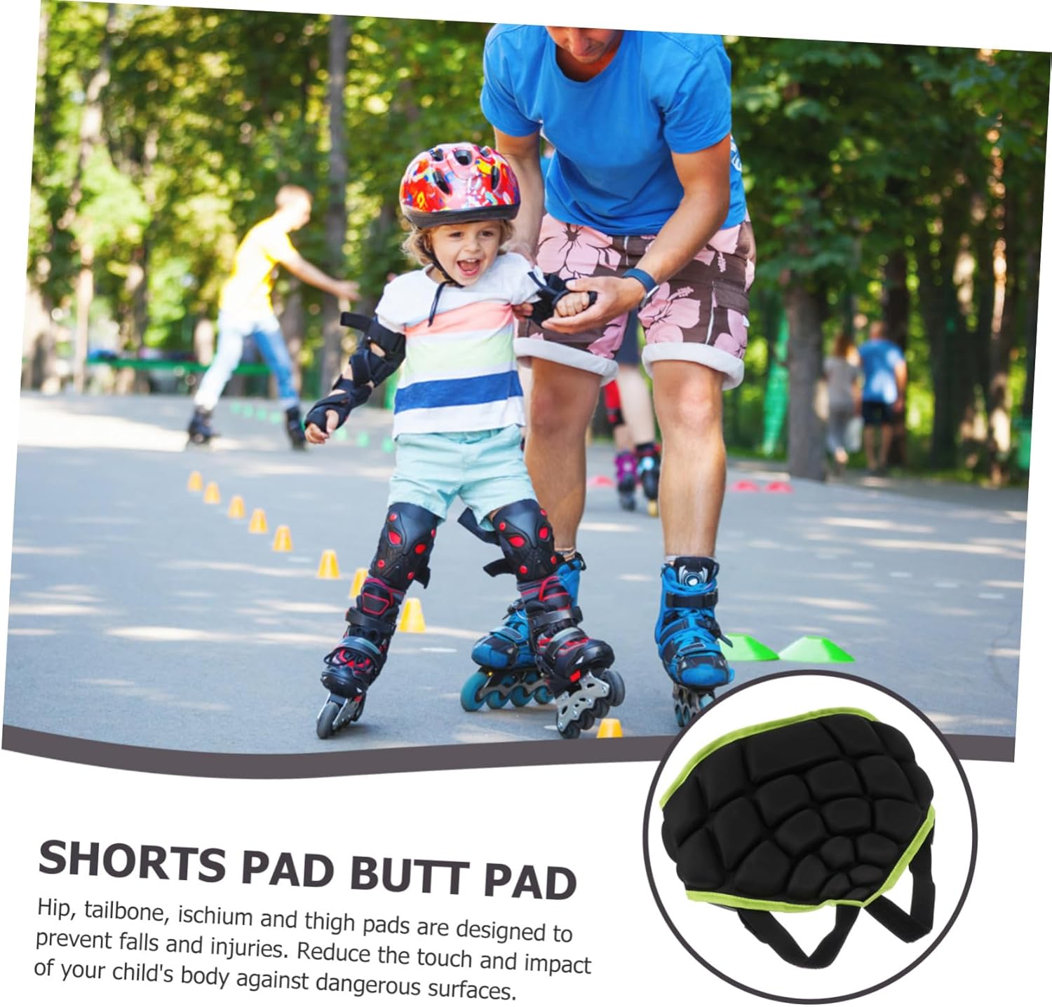 Yardwe 2pcs Multi-Function Hip Mat for Boys and Girls Thicken Protective Cushion for Roller Skating Ice Skating Skiing and Butt Pad Black