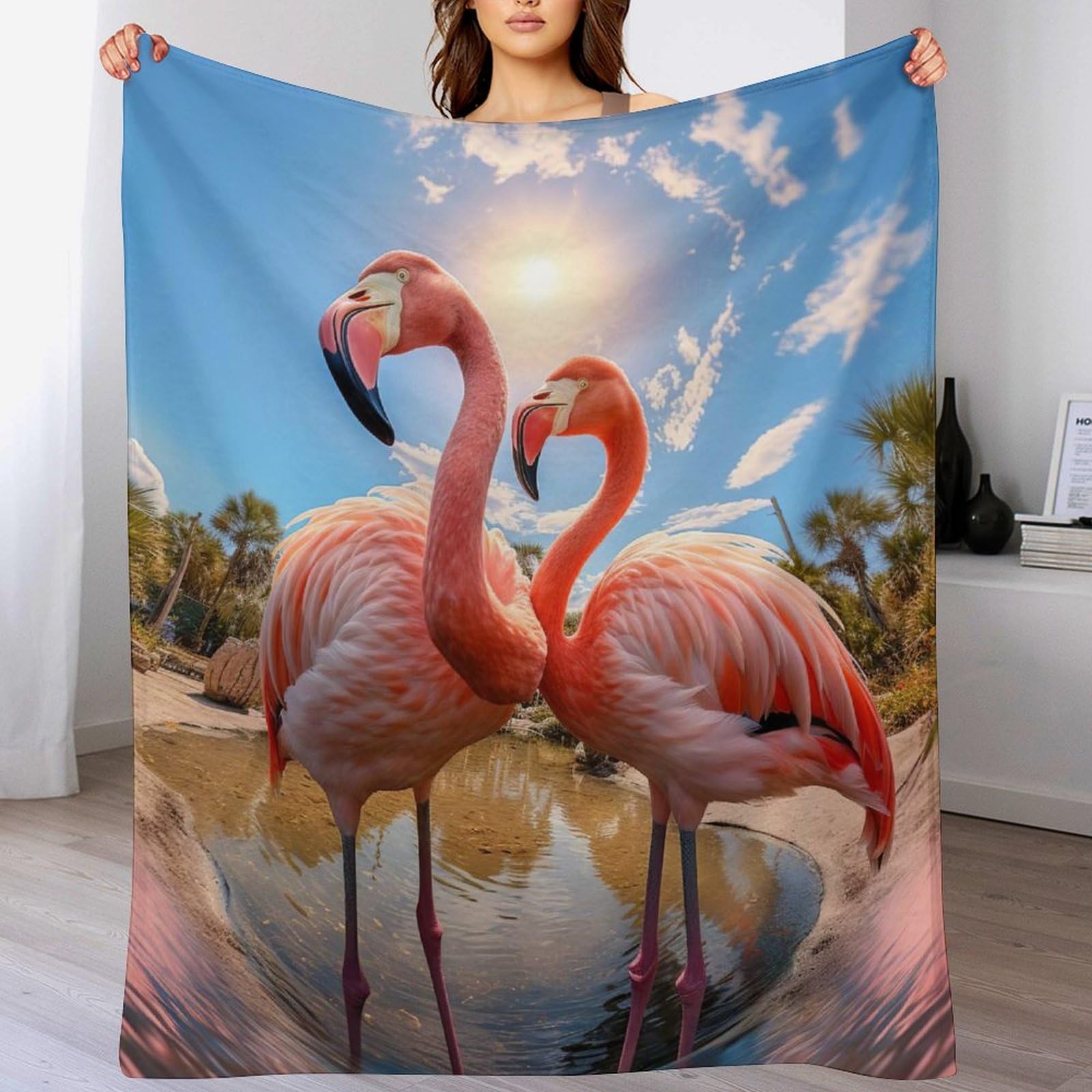 Couverture flamant rose pour canape et voyage cocon de douceur portable