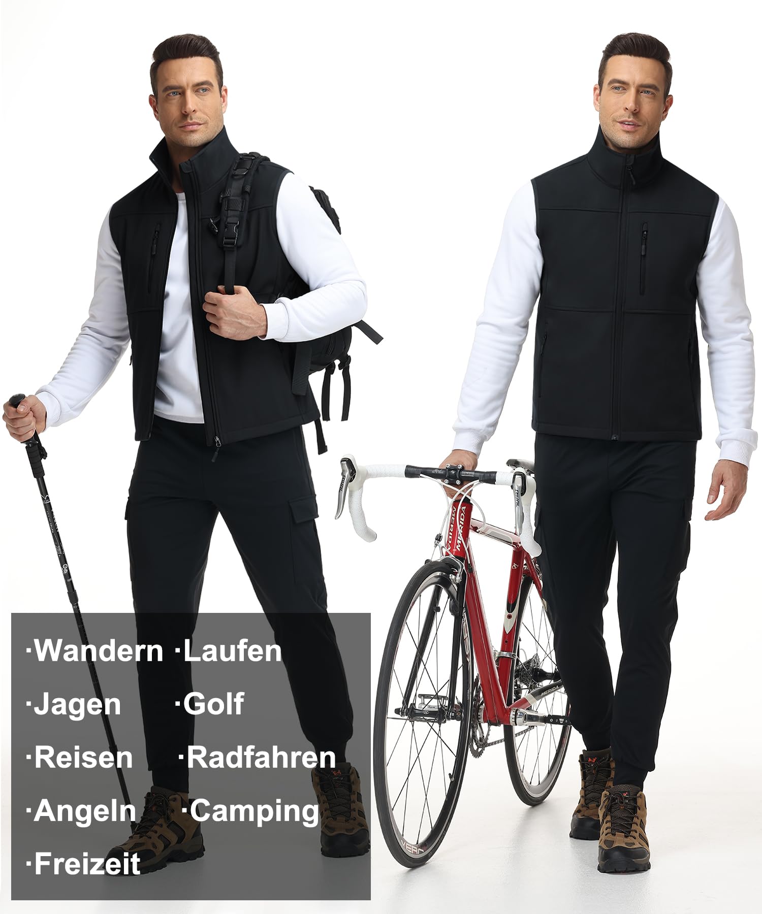 Huayuzh Gilet da uomo per attività all'aperto, senza maniche, in softshell, impermeabile, antivento, interno in pile, per escursioni e golf