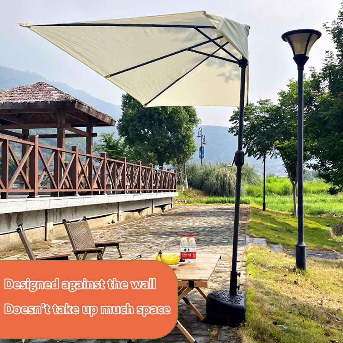 Portable Half Umbrella for Patio Wall Outdoor Table Umbrella Sun Shade/Water Resistant，Manual Crank Without Base 4 Colors(Dark Green,2.50x1.30m/98x51in) : Patio, Lawn & Garden