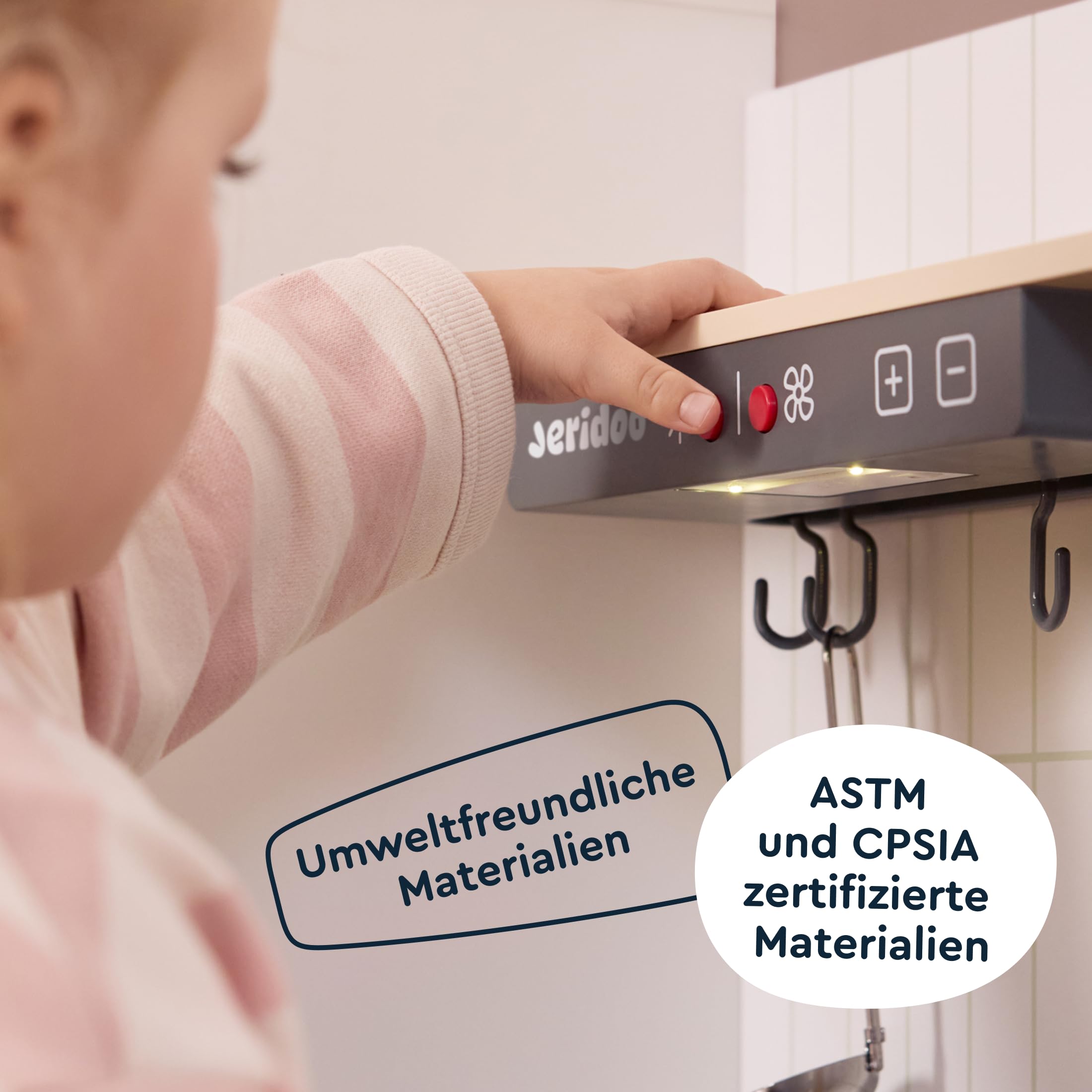 Holzküchenmeister-Küchenzeile mit Spüle, 180 Grad, drehbarem Wasserhahn, Höhenverstellbarer Spielset für Kleinkinder ab 3 Jahren, interaktives Kinderküche mit Lichtern und Geräuschen