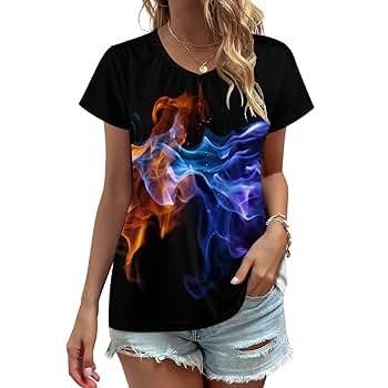 Amazon.com : Blue and Red Flames Women''s Tops Summer