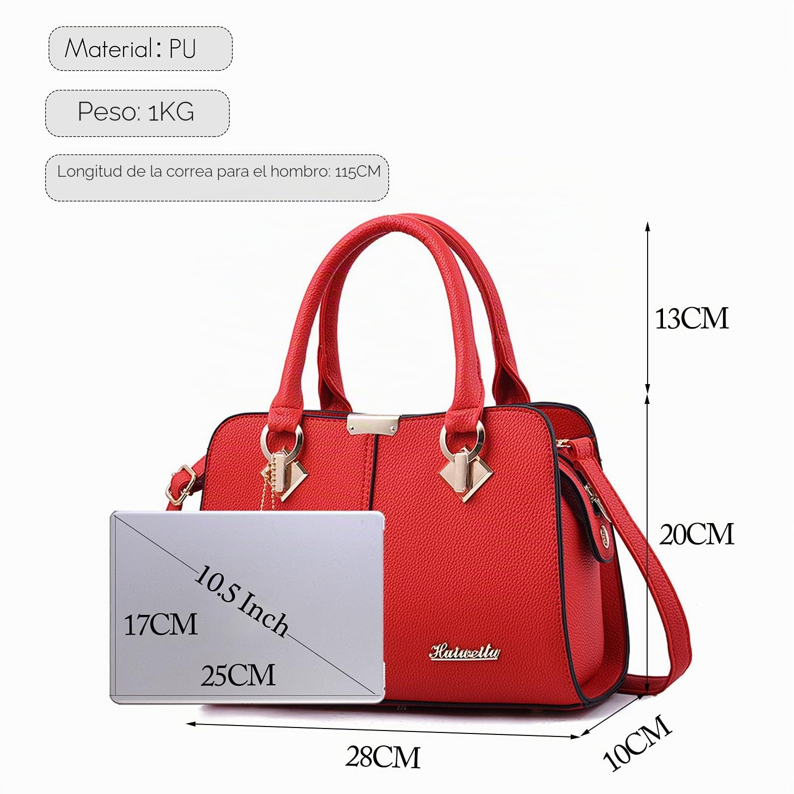 FANDARE Elegante Bolsos de Mano Bolso Bandolera Mujer Bolso de Hombro Cruzado Señora Tote Shopper Bolso de Mensajero Bolso Movil Trabajo Crossbody Bag de Cuero PU