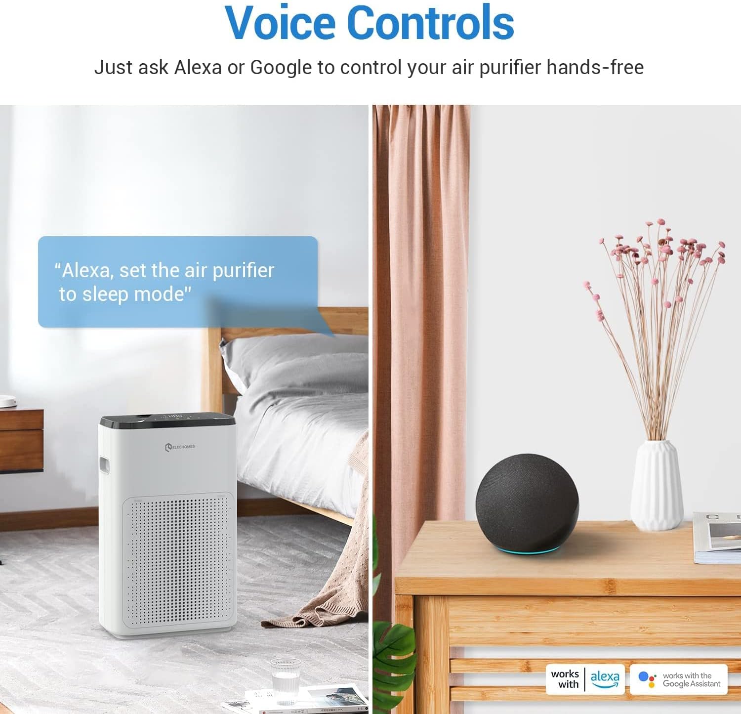 Elechomes Smart WiFi Air Purifier, Alexa and Google Voice Control, A3B True HEPA Filter Air Cleaner for Large Room, Bedroom, Office Up to 323ft², Ultra Quiet Sleep Mode