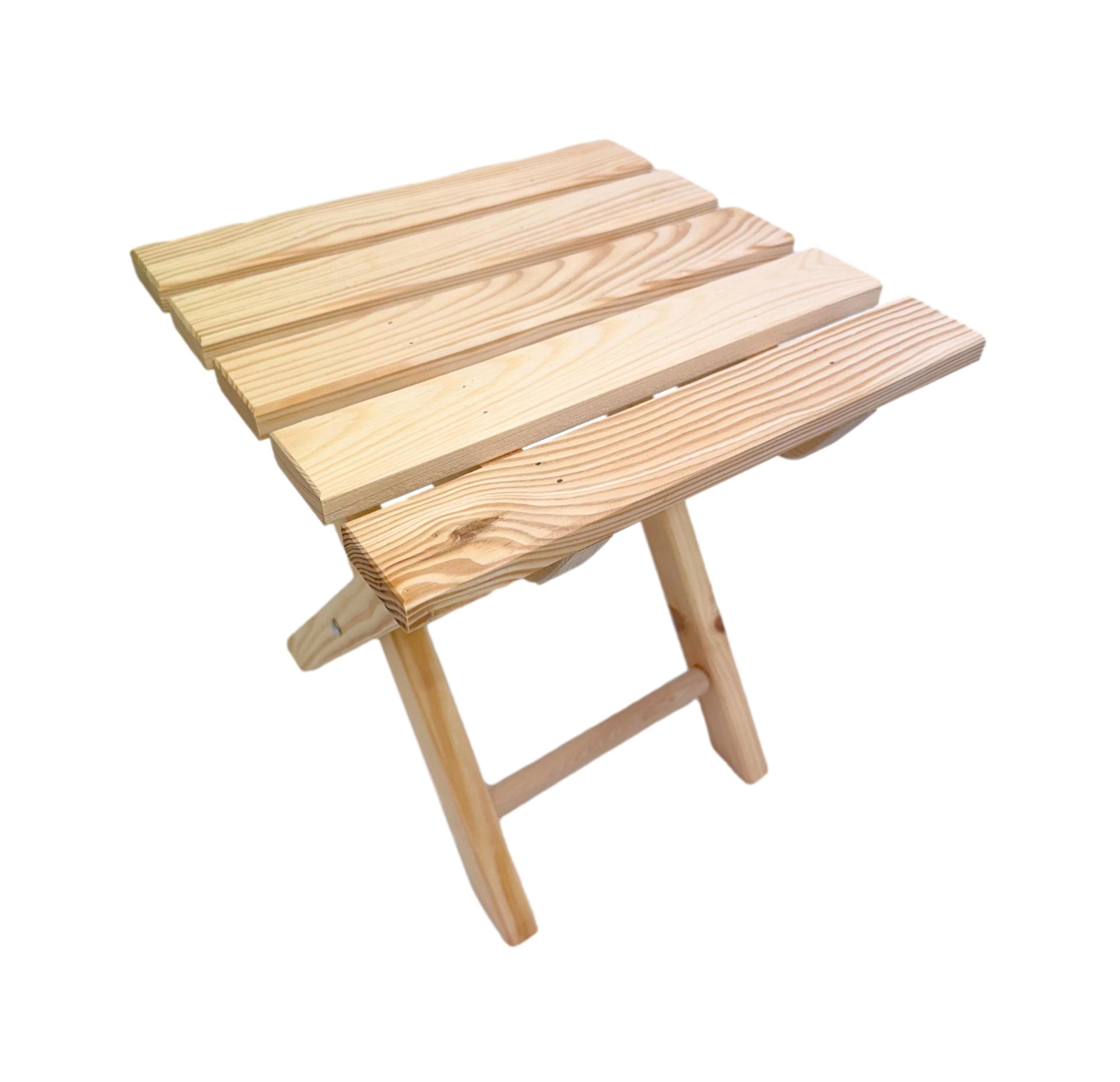 Wooden World - Taburete de Madera Plegable 2 en 1 – Mesa Auxiliar, Soporte para Plantas – Madera Natural, para Interior/Exterior, jardín, balcón, Camping – 30x28x32 cm