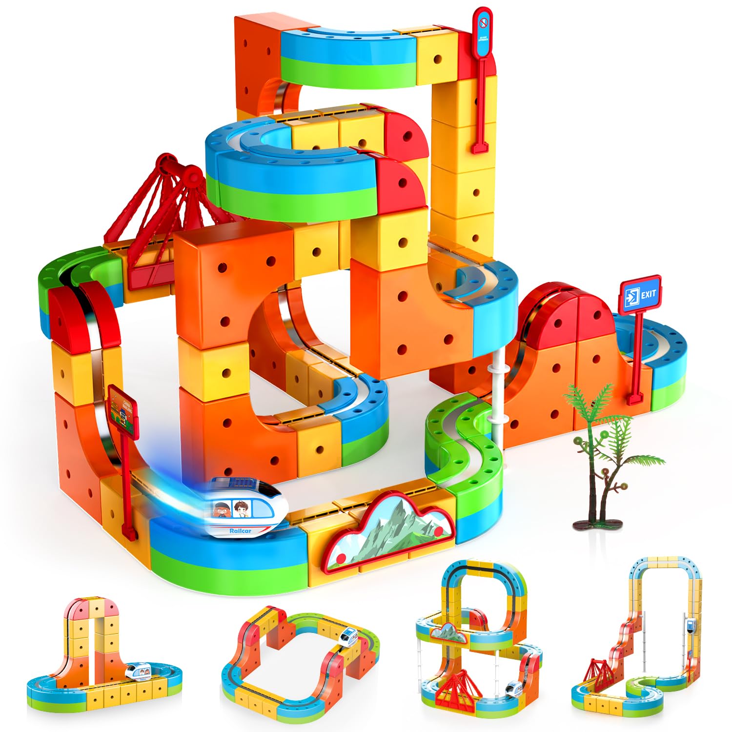 POPERFUN 131 Pezzi Trenino Elettrico Set,3D Cube Track Anti-Gravità
