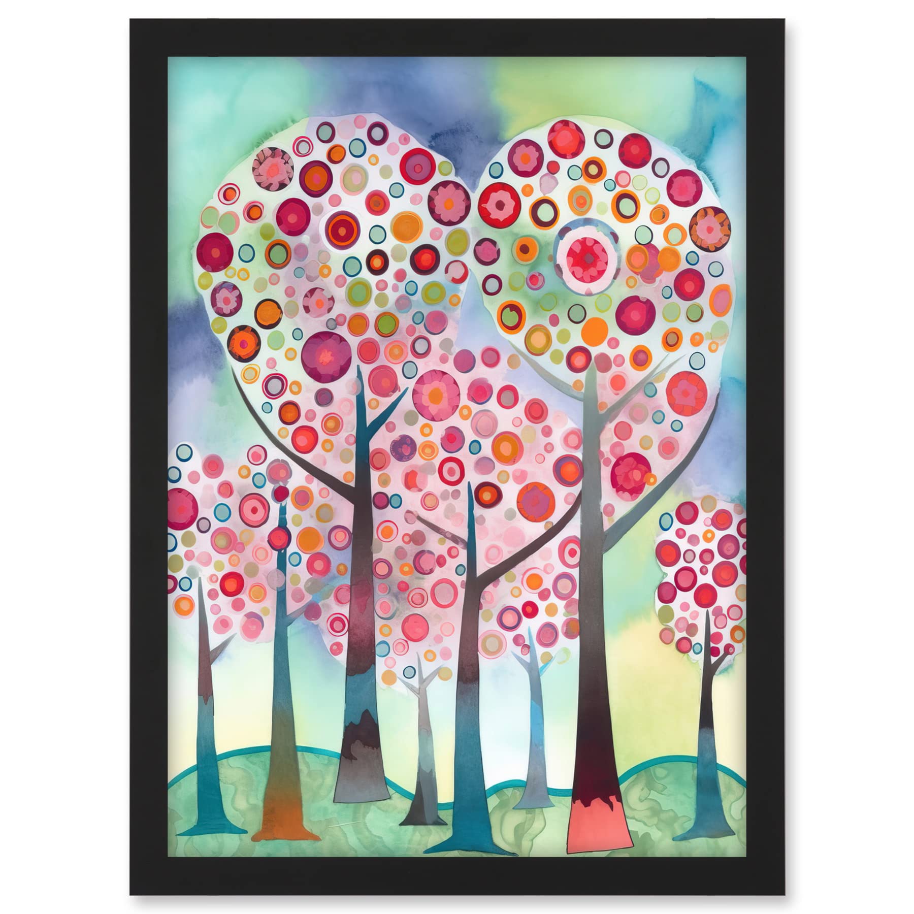 Artery8 Kandinsky Inspired Trees Blooming In Spring Folk Art Watercolour Painting Artwork Framed A3 Wall Art Print