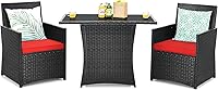 Vista 13 de Tangkula Patiojoy - Juego de comedor de 3 piezas de ratán de polietileno que ahorra espacio, con mesa superior de vidrio templado y sillas