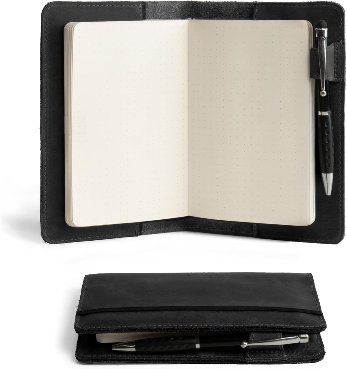 Hide & Drink, Rustic Cover for Leuchtturm A6 Hardcover Notebook (3.6 x 5.9 in. Notebook Not Included) Full Grain Leather, Handmade (Charcoal Black)