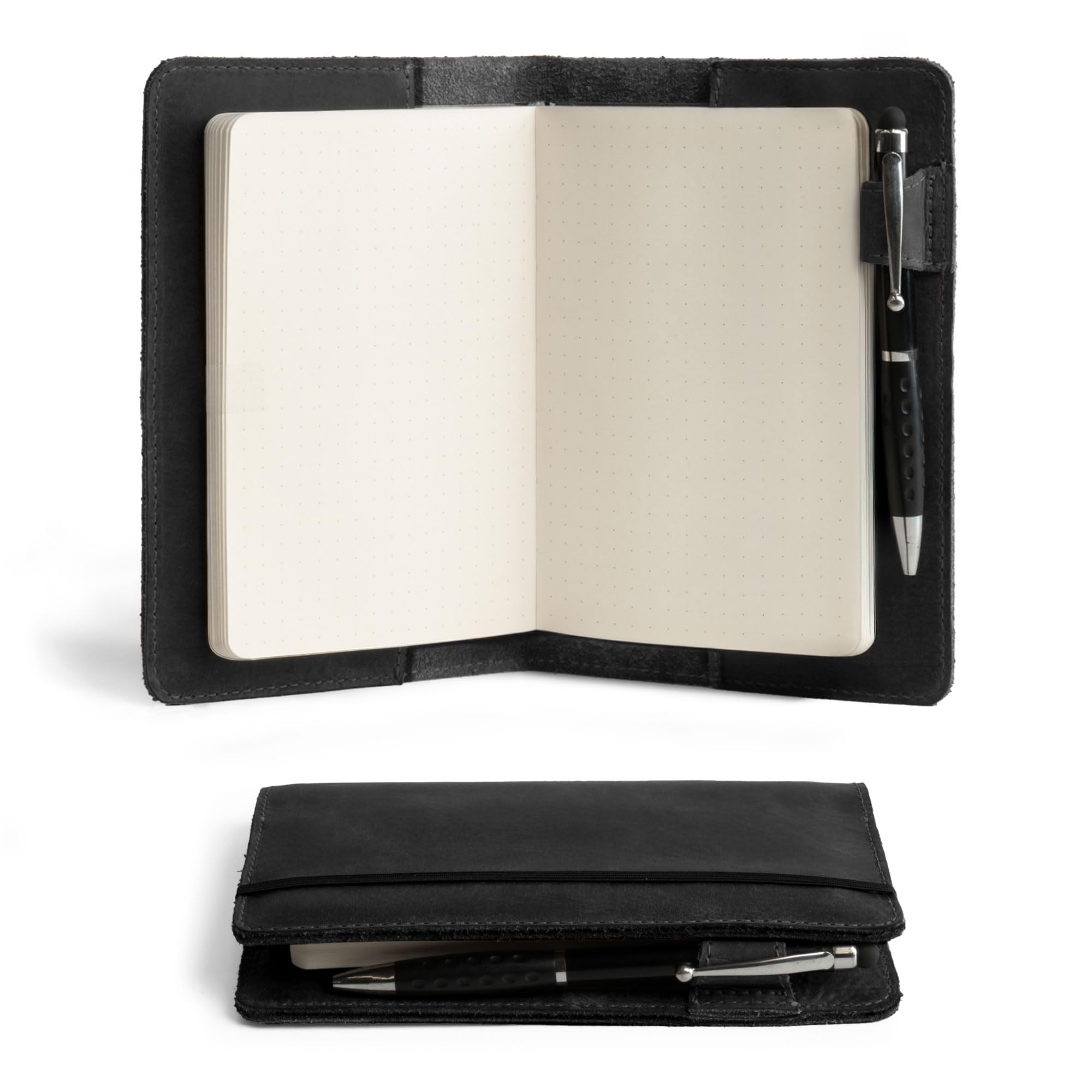 Hide & Drink, Rustic Cover for Leuchtturm A6 Hardcover Notebook (3.6 x 5.9 in. Notebook Not Included) Full Grain Leather, Handmade (Charcoal Black)