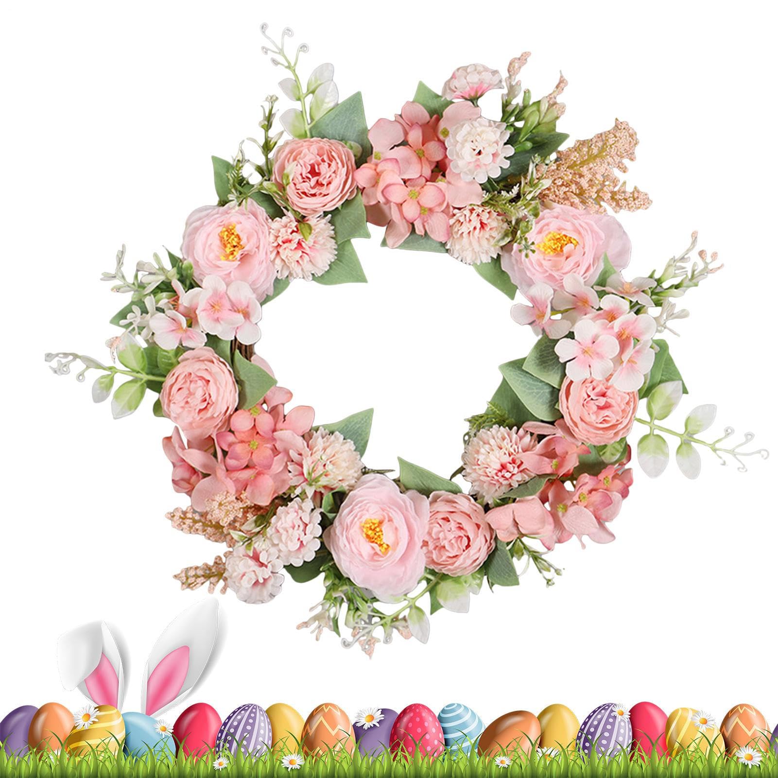 Couronne de fleurs LED artificielle pour porte décor festive