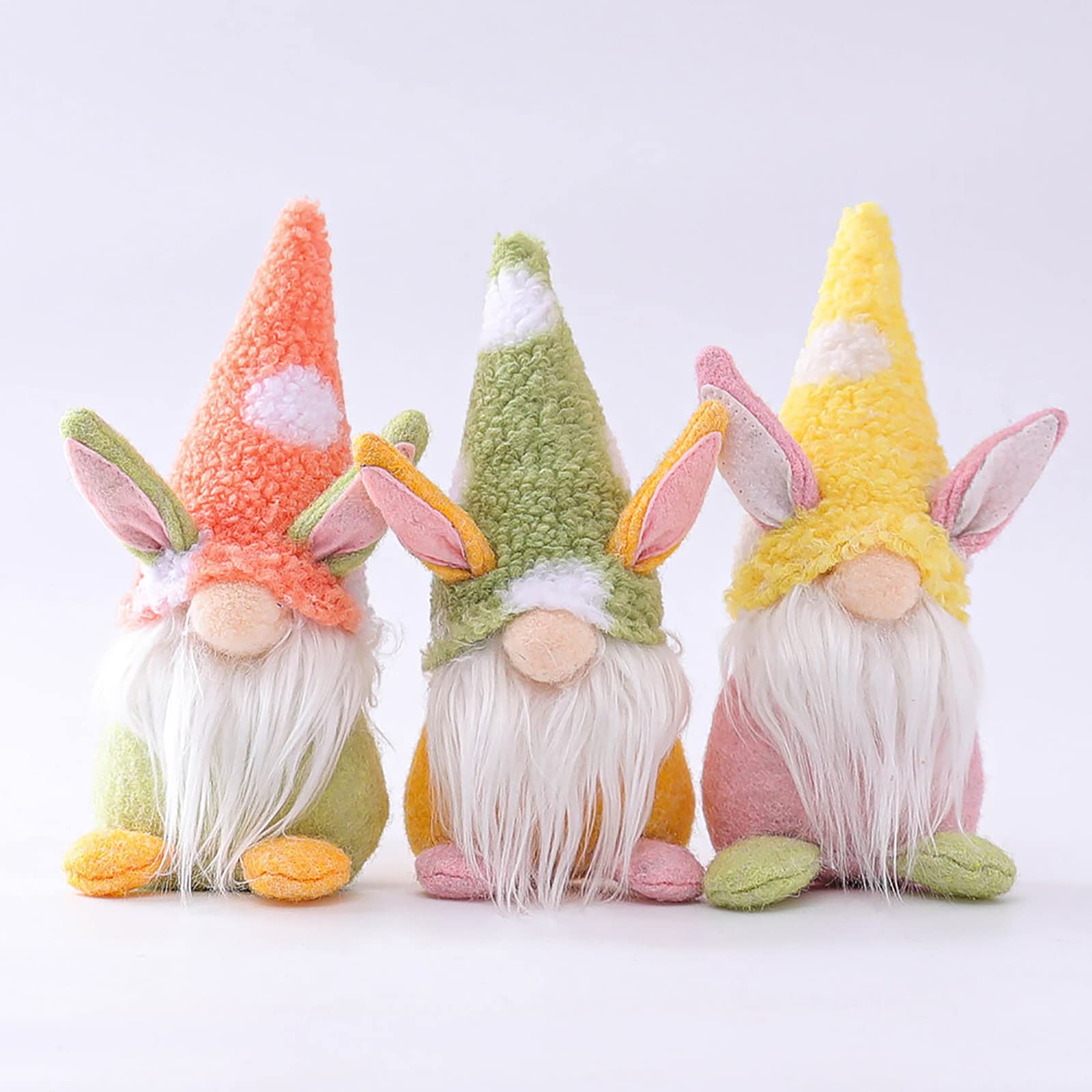 Muiltvoe 3Pcs Easter Bunny Gnome Plush Elf Decorations,Handmade Gnomes Bunny Faceless Doll Ornaments Swedish Tomte Elf Plush Rabbit Figurine Easter Decorations