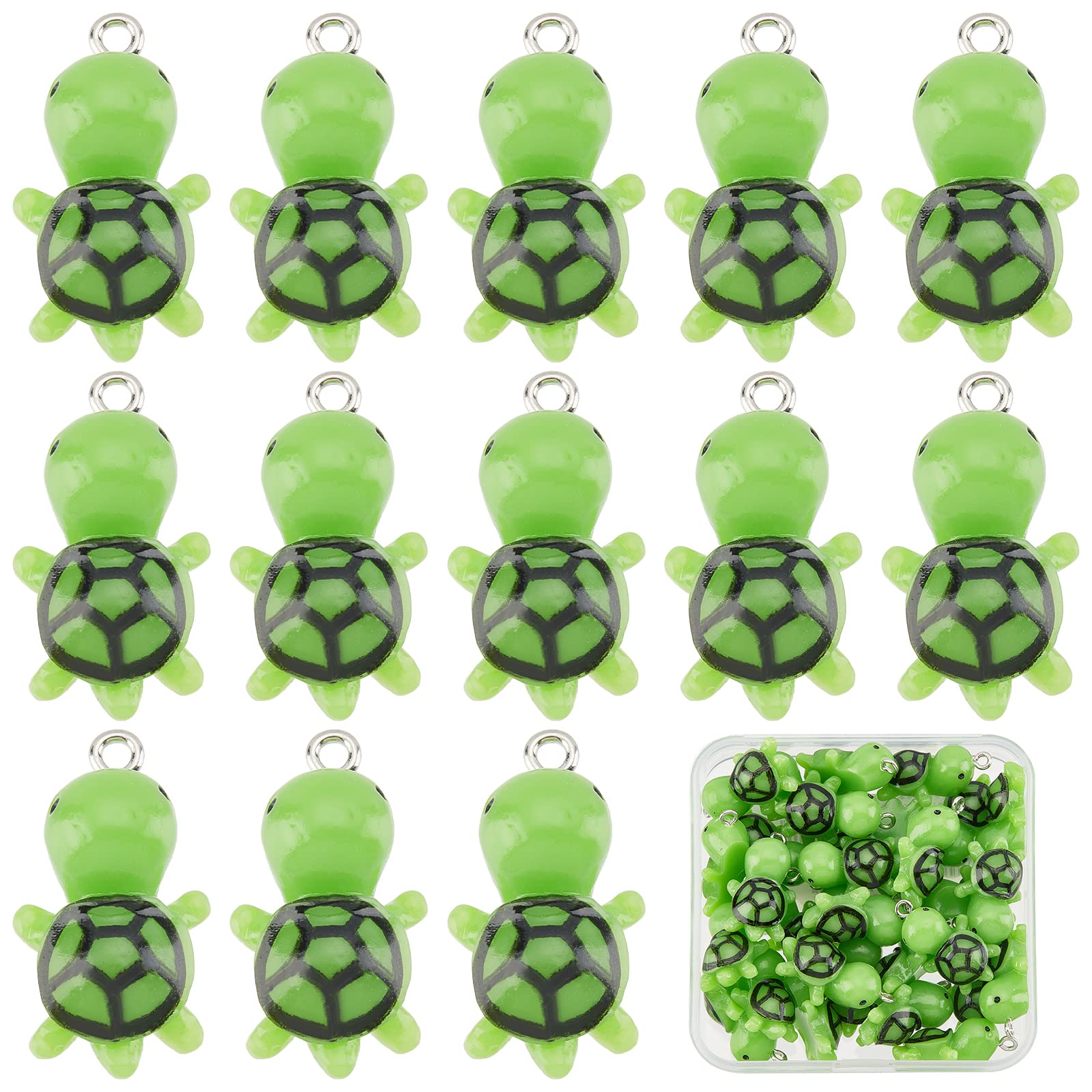 SUNNYCLUE 1 Box 30Pcs Turtle Beads Turtles Charms Bulk Green Resin Tortoise Sea Flatback Charm Bead Summer Ocean Animal Pendants for Jewelry Making
