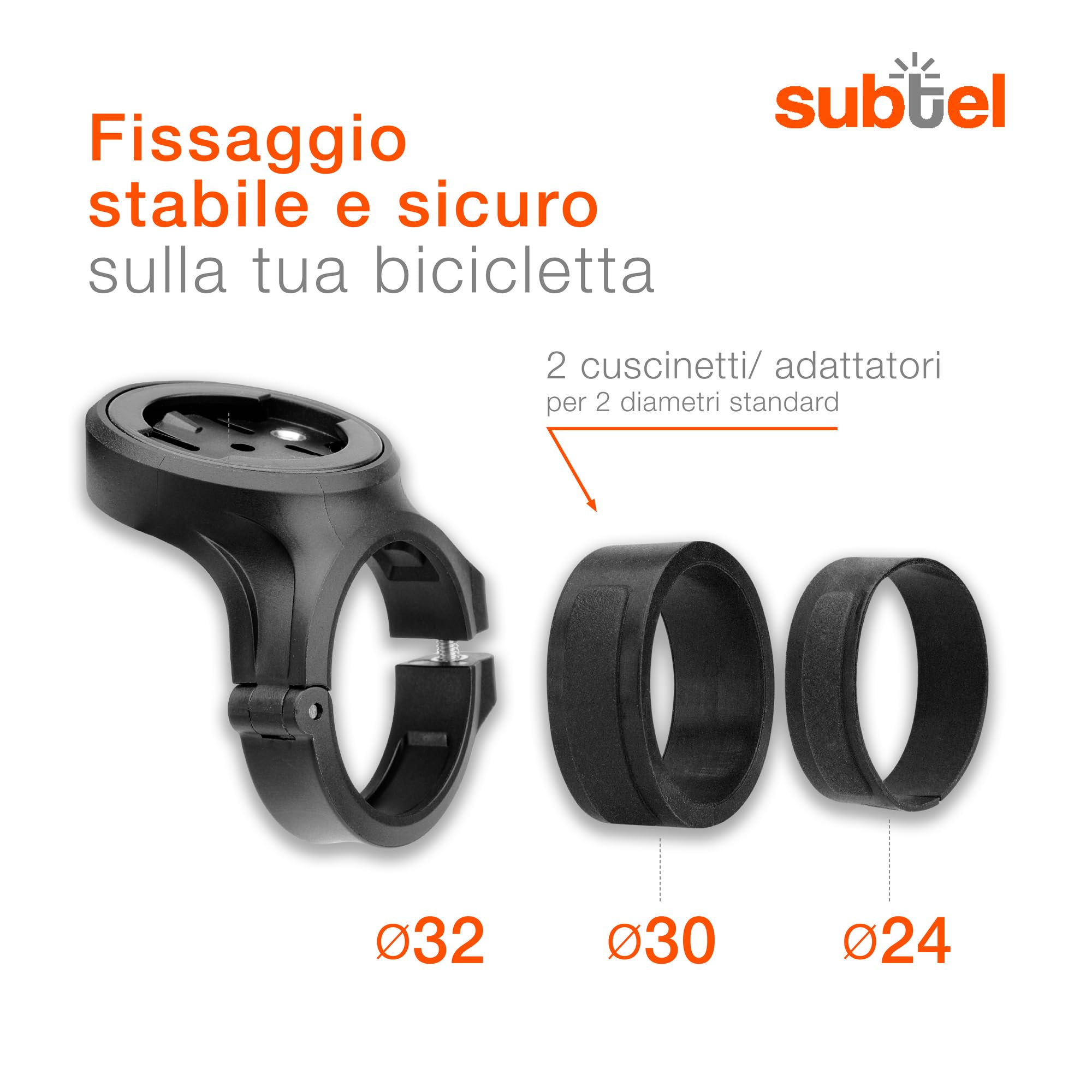 Supporto Manubrio Per GPS Bici Subtel, Compatibile Con Garmin Edge, Sigma, Bryton, Per Diametri 25-35 Mm, Colore Nero