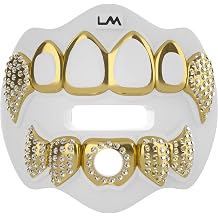 Loudmouth Football Mouth Guard - 3D Bling Chrome Grillz Football Mouthpiece, Fits Adult & Youth, Mouth Guard Football Accessories 3D Grillz Bling - Chrome White/Gold
