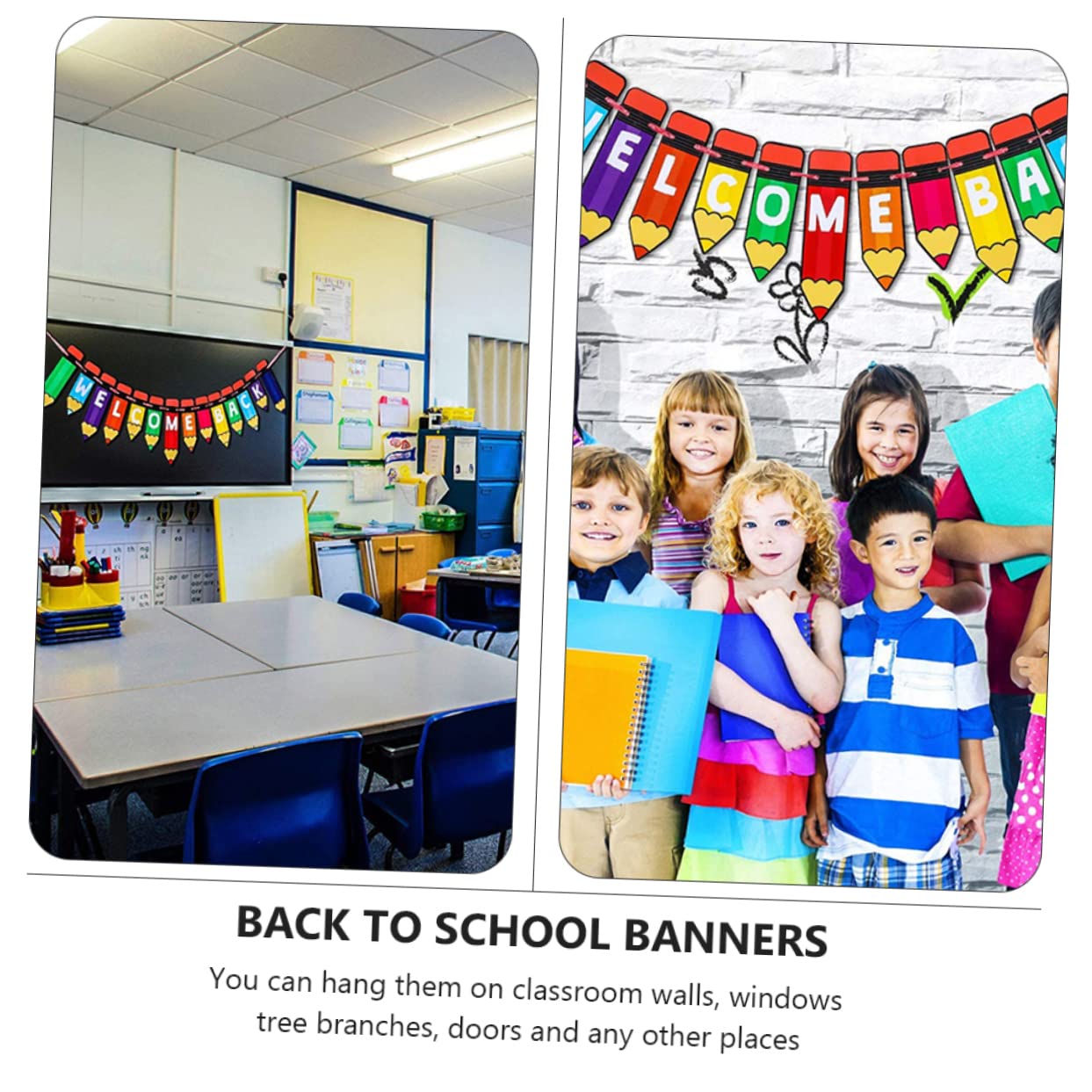 7piezas Banderín Decorativo De De Lápiz para Decoración Escolar y Fotografía Guirnalda De Bienvenida Aula y De