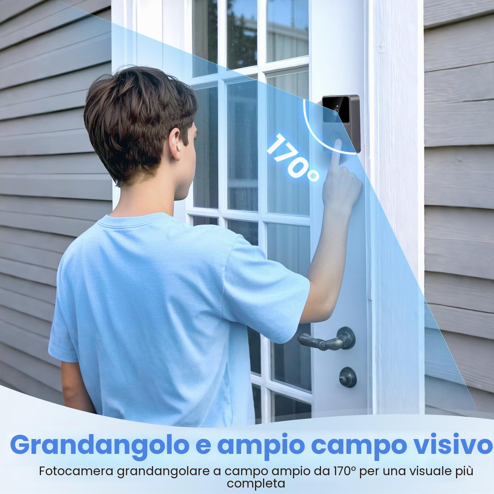 Campanello senza fili con fotocamera, IP65 esterno, impermeabile, 1080P HD schermo 4.3", 2.4G Campanello video senza fili, audio bidirezionale, visione notturna, resistente alle intemperie, supporta