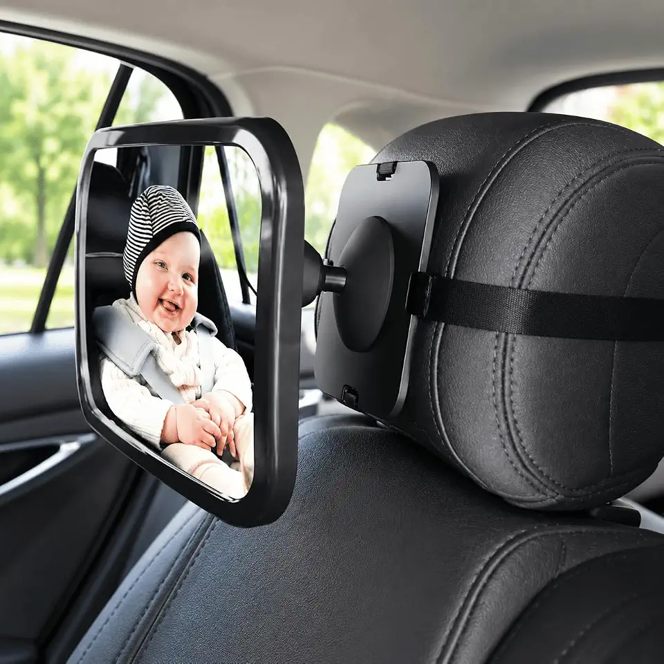 Espelho Retrovisor Traseiro para Carro, Preto, Ajustável, Monitoramento de Bebê na Cadeirinha, Visão Ampla, Retangular