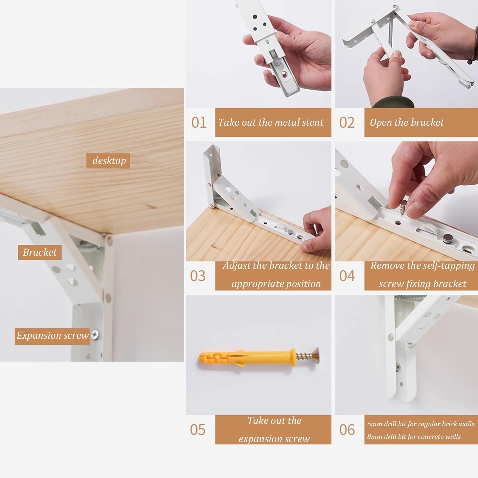 An der Wand montierter Klapptisch – platzsparender Schreibtisch für Küche, Waschküche, Bad und Schlafzimmer – kompakter, an die Wand klappbarer Schreibtisch für Arbeitszimmer und Computernut
