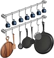 Vista 1 de Pot Hangers 2 Pack - 16 Inch Wall Mount Or Under Cabinet Hanging Bars With 7 Sliding Hooks Per Rods, Heavy Duty Pot Rack Kitchen Organizer 304