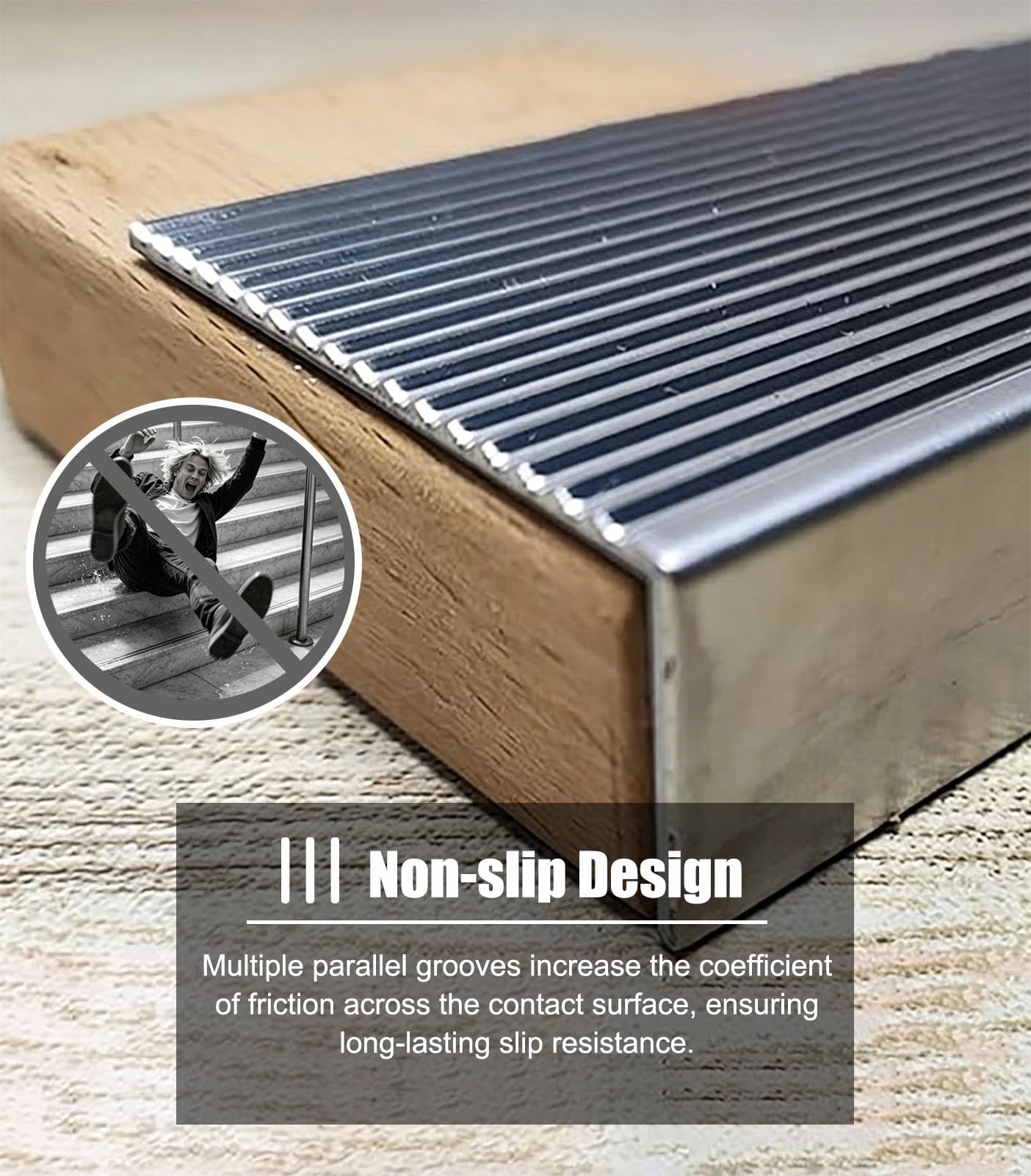 Perfil de Transición para Suelo Protector de Borde de Acero Inoxidable para Escalones de Baldosas, Perfil Antideslizante en Forma de L para Escaleras(70x30mm (2 3/4"x1 1/8"))