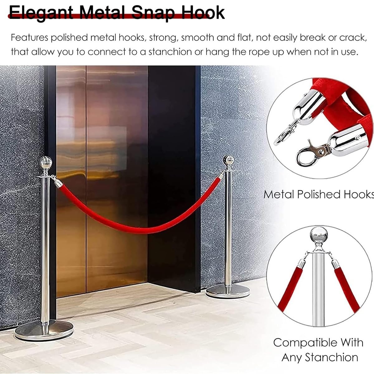 Velvet Rope Wall Mounted, Hanging Barriers Rope with 2 Wall Hooks Kits, Post Stanchion Queue Hanging VIP Rope for Movie Theaters & Red Carpet Event Crowd Control Stanchion Rope, 3Ft-13Ft (Color : D2