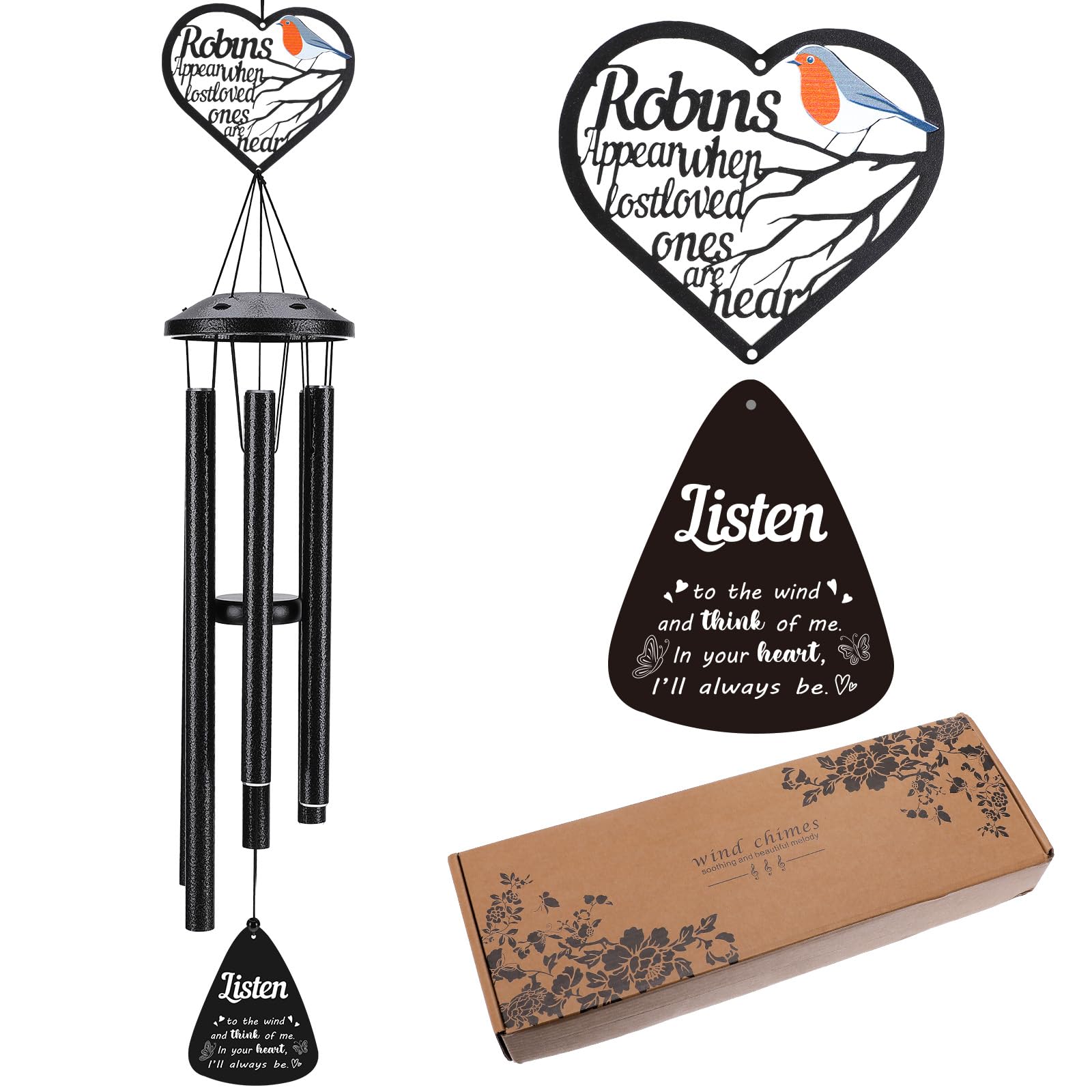 Robin Wind Chimes for Loss of Loved One Robin Memorial Gifts Aluminum Tubes Wind Chime for Garden Yard Home Outdoor Indoor, Sympathy Condolence Bereavement Gift for Lose of Mum Dad