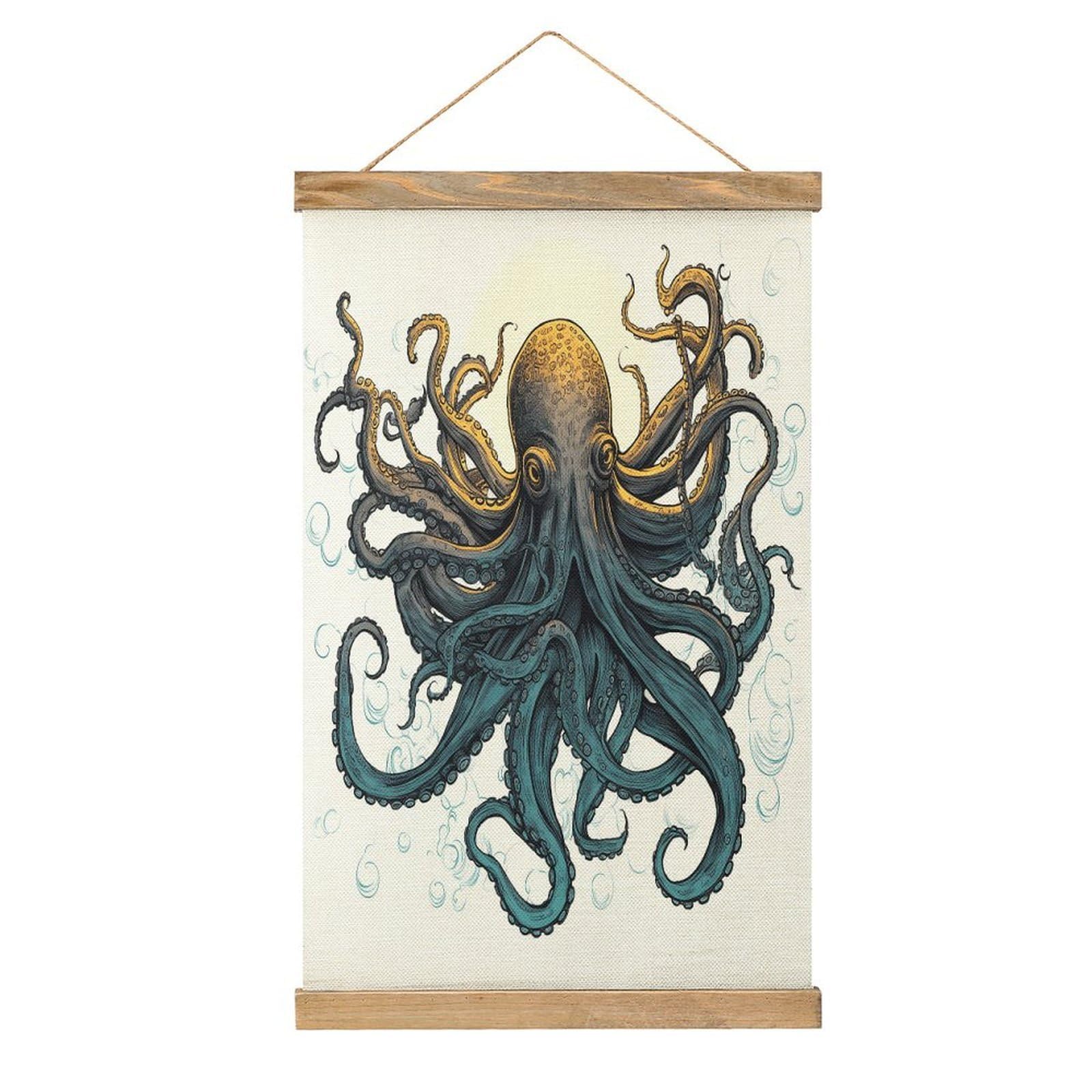 VstaDank Sun Ocean Octopus Poster with Wooden Frame Hanger Art Painting Wall Decor Poster Wall Hanging Wooden Frame 13x20 Wood Poster Hanger for Photo Picture Art Canvas Print Artwork