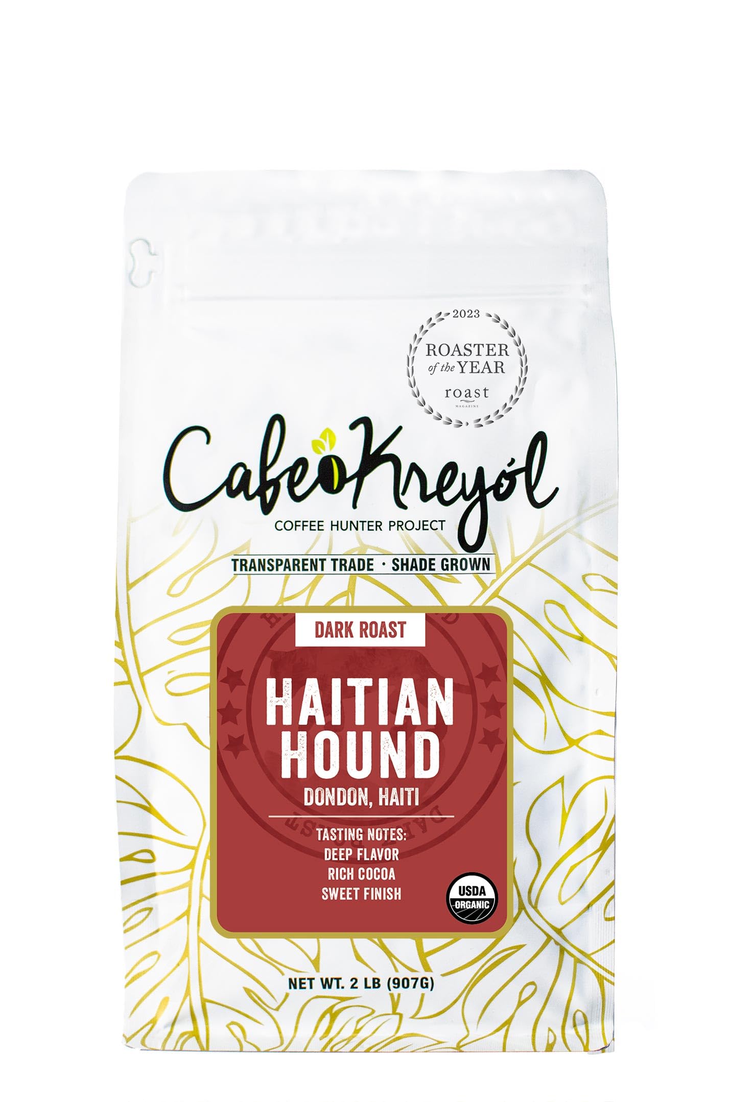 Cafe Kreyol Organic Haitian Hound | 2 lb - Haitian Blue Dark Roast Coffee - Whole Bean Coffee, is Smooth Low Acid and Bold, Deep Notes of Chocolate with a Sweet Finish