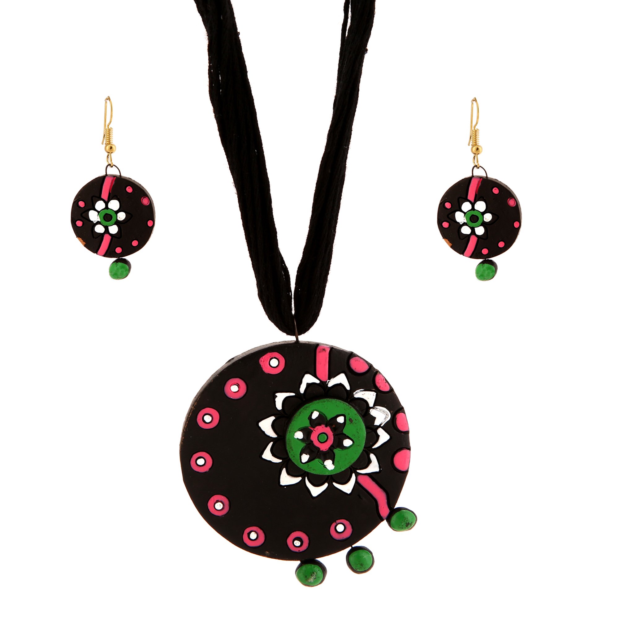 Adone Multicoloured Indian Traditional Terracotta Necklace and Earring Jewellery Set for Women