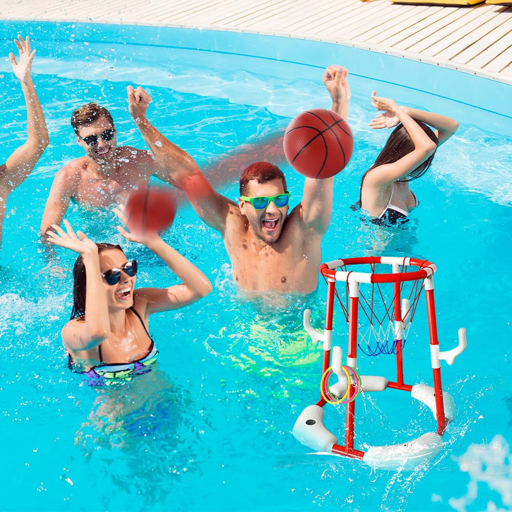 Pool Basketballkorb, Wasser Basketballkorb mit Poolbällen, Wurfringe und Pumpe, Basketballkorb Pools, 1Pool Basketball, 1Pool Spielzeug Kinder und Erwachsene für Draußen Familien Pool Party