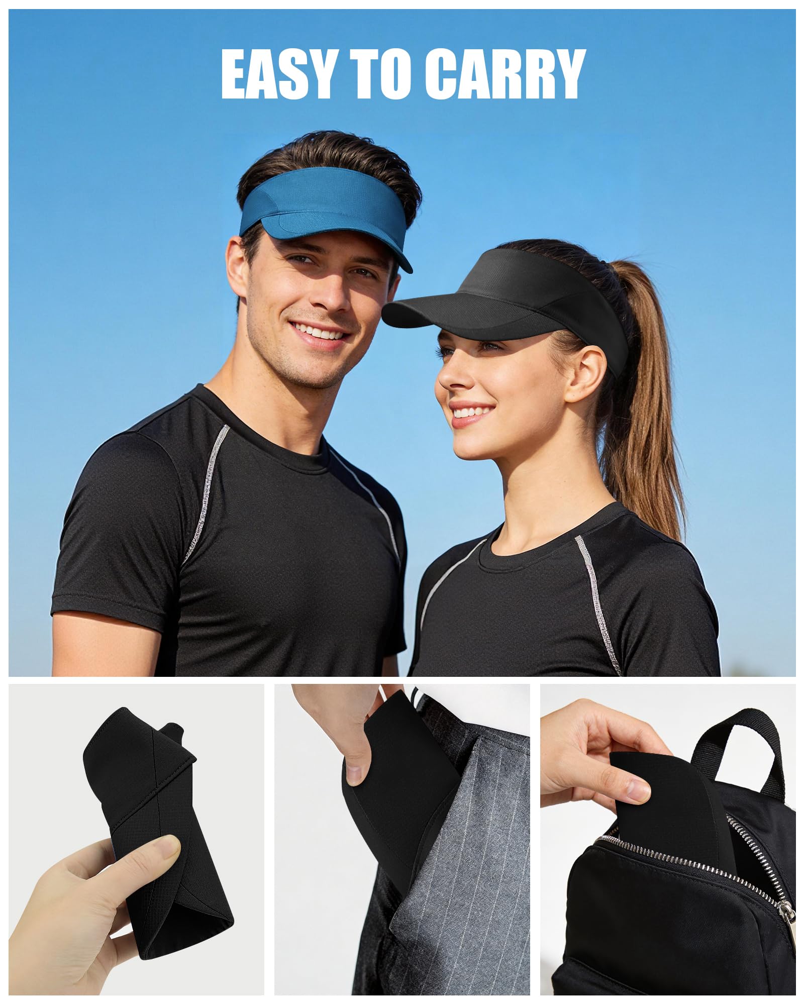 Taximi Sports Sun Visor Hats for Women Men, Adjustable Breathable Cooling Athletic Visors for Tennis Golf Running Pickleball — view 5