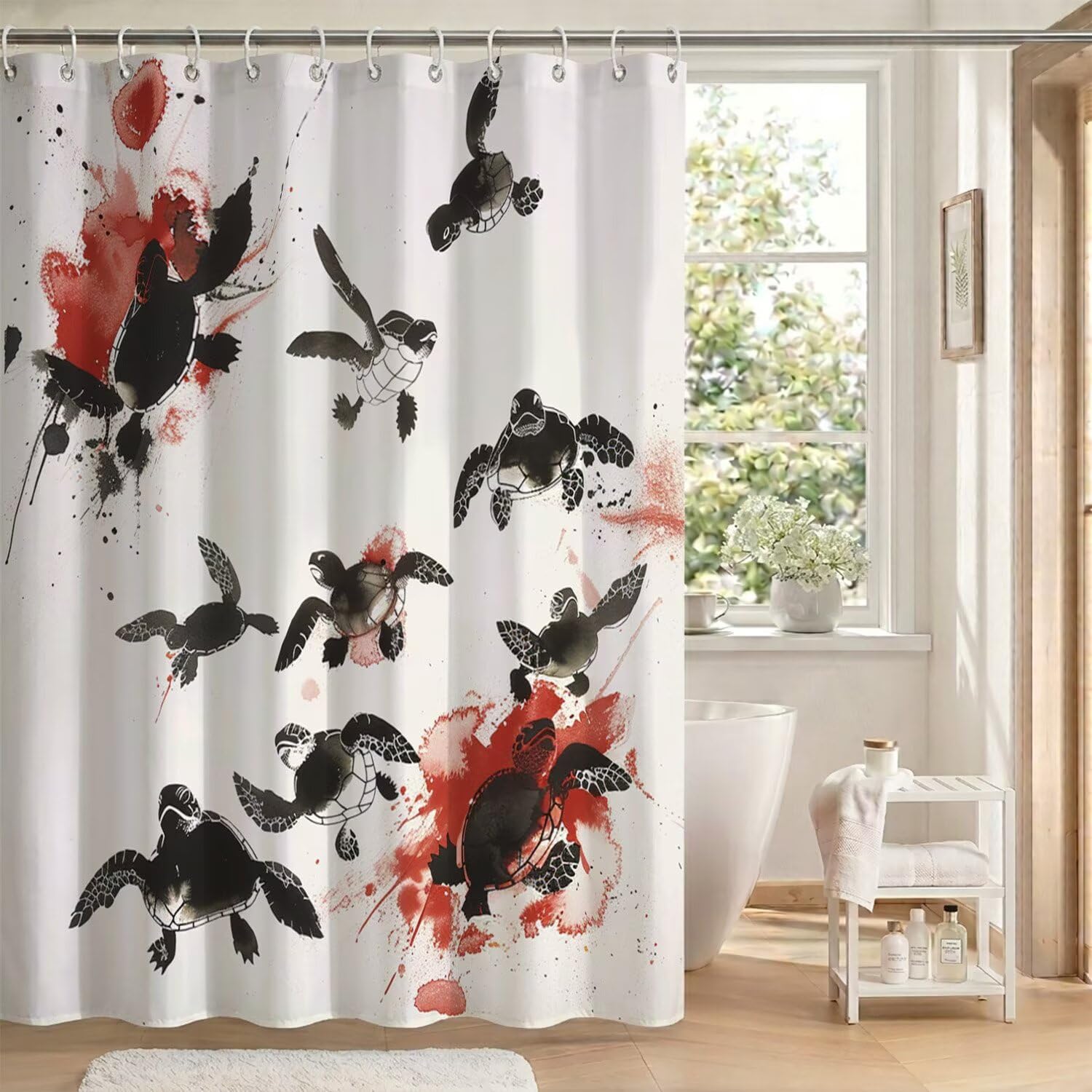 Rideau douche 150x200 cm imperméable et résistant en tissu polyester avec ourlet lesté
