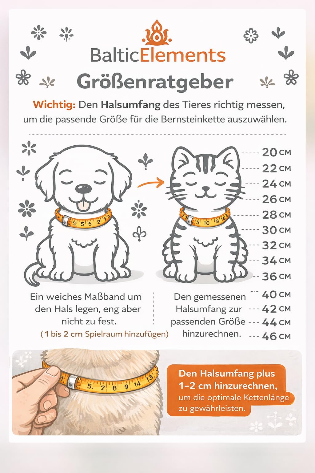 Bernsteinkette für Hunde & Katzen – Echtes Bernstein Halsband – Natürliches Bernsteinhalsband für große & kleine Hunde und Katzen (Grauakzent, 26 cm)