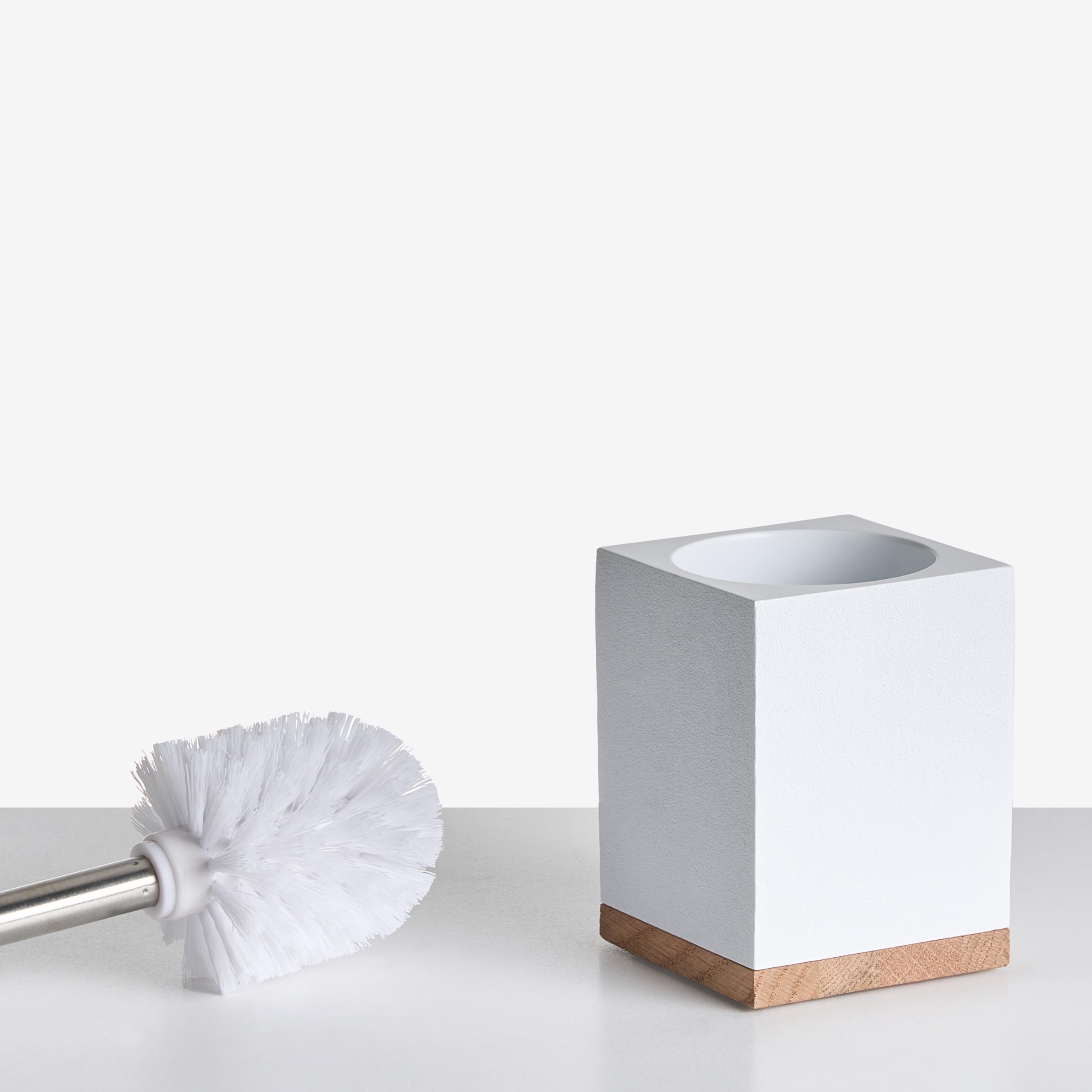 Conjunto de 5 Accesorios de baño jabonera dispensador de jabón escobilla de Inodoro Vaso Soporte para cepillos de Dientes Blanco Tapiche