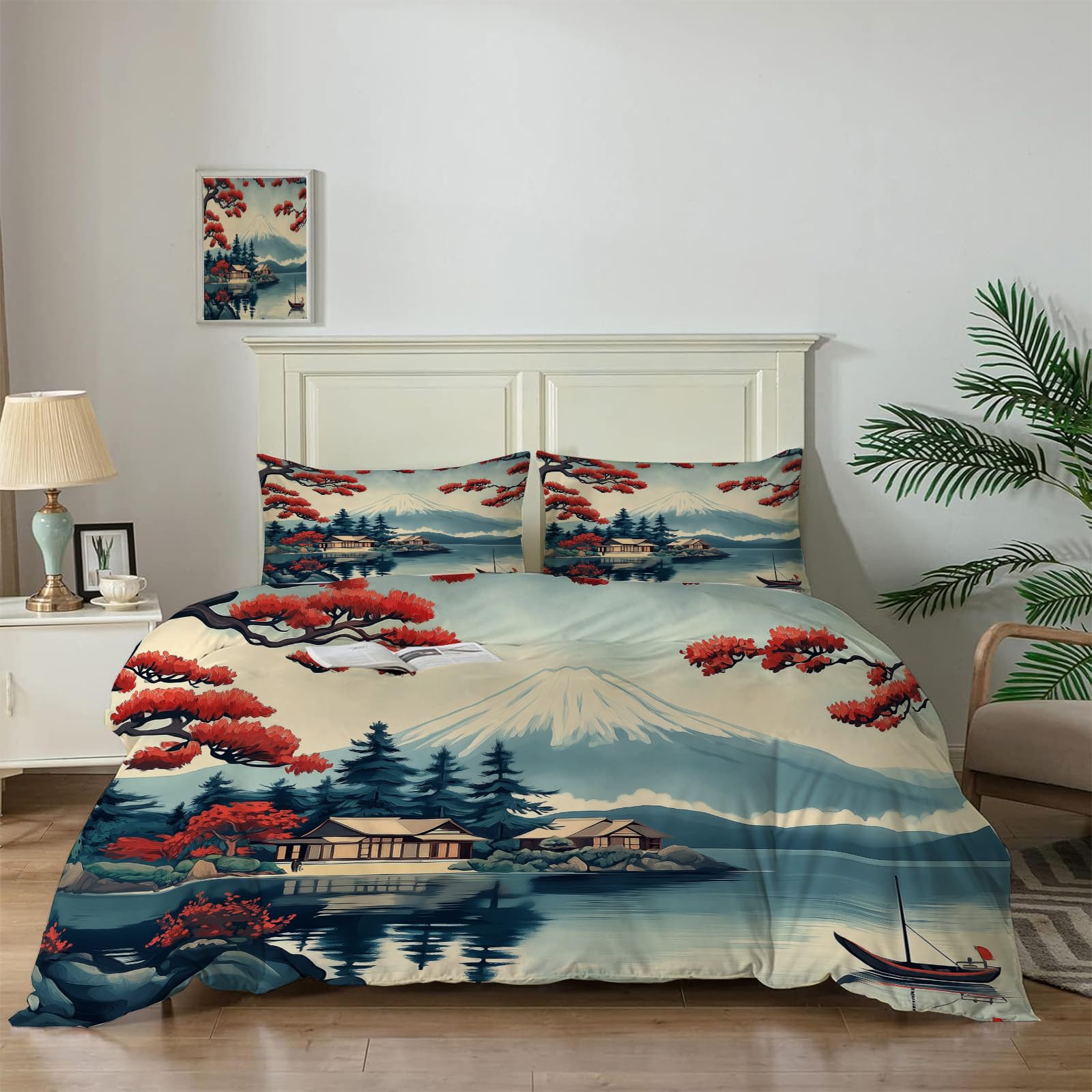 Housse de couette 220x240cm Mont Fuji avec taies pour literie adulte