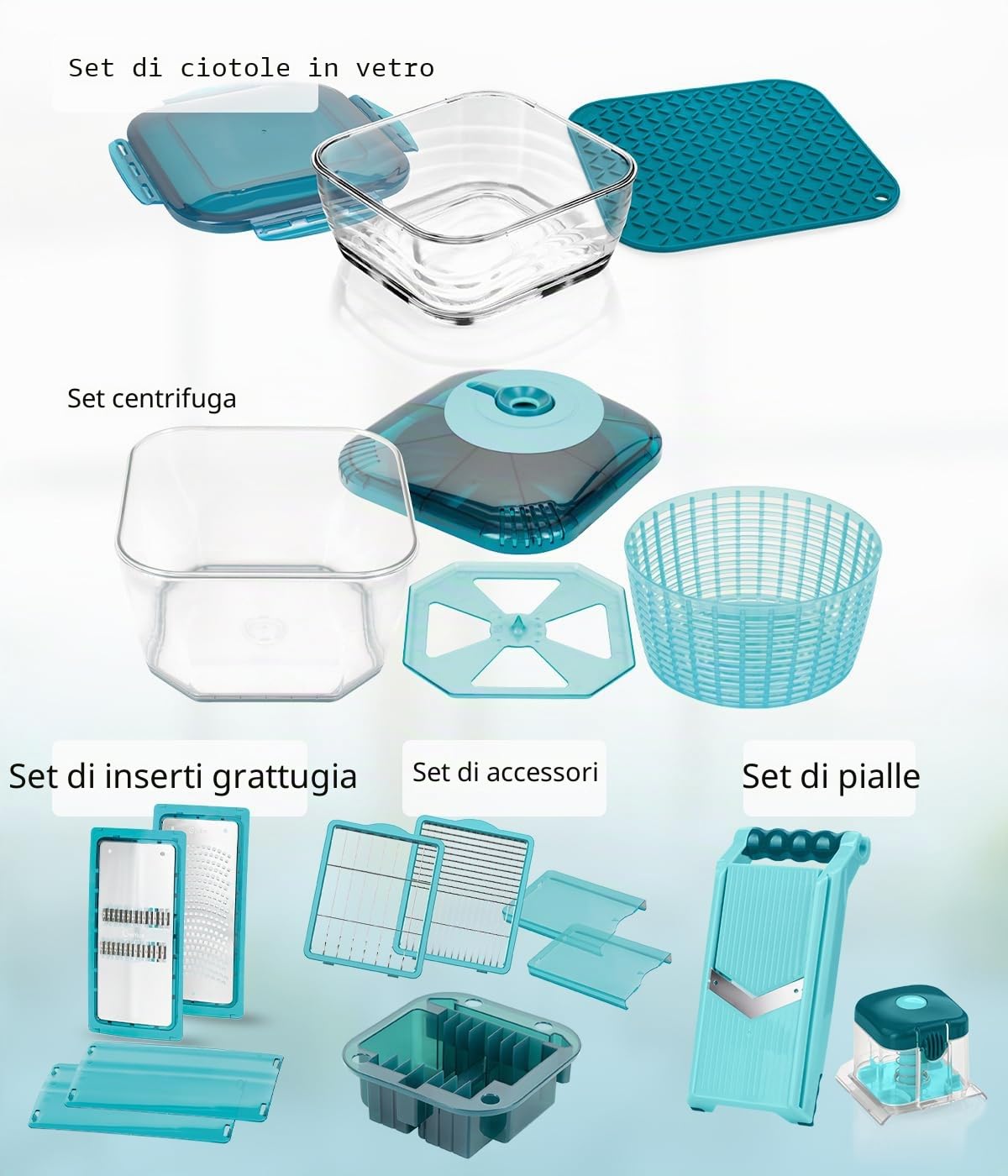 Genius Nicer Dicer Chef Professional Deluxe - Affettatrice manuale per verdure, 39 pezzi, con contenitore da 5,2 l e coperchio in vetro da 2,8 l