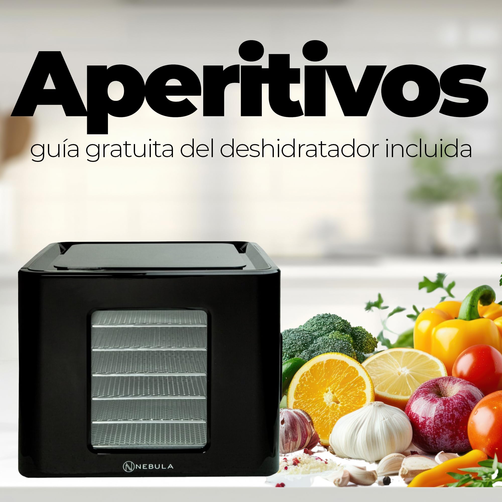 Nebula Deshidratador De Alimentos Con 6 Bandejas De Acero Inoxidable | Diseño De Control Táctil LED, Temperatura Digital Ajustable 35-70C Y Temporizador De 48 Horas | Secador De Alimentos | 400W