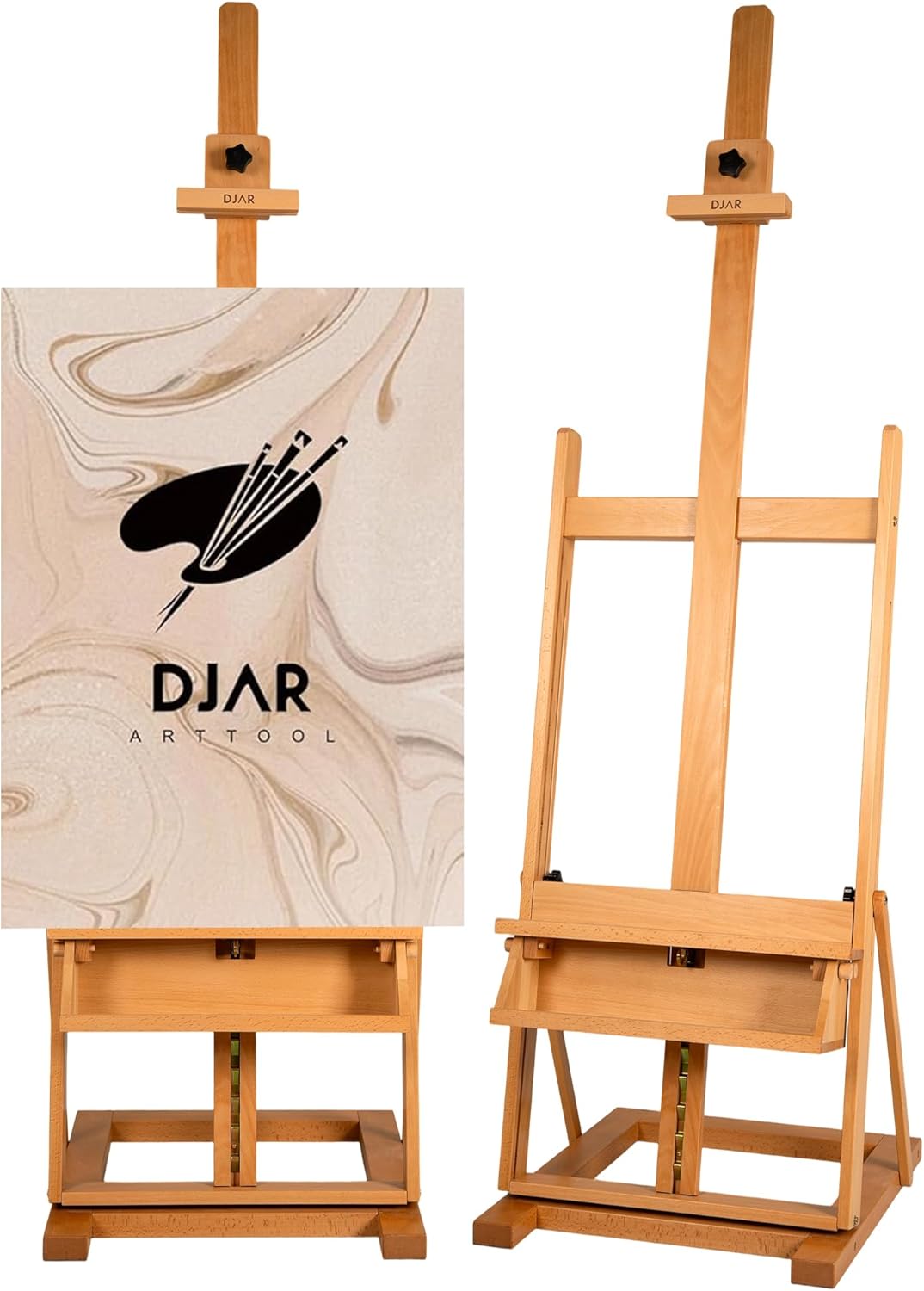 DJAR Upgrade Wooden H Frame Easel with Removable Storage Tray, Beech Wood Art Easel for Painting, Holds Canvas to 59", Adjustable Artist Easels Stand for Adults