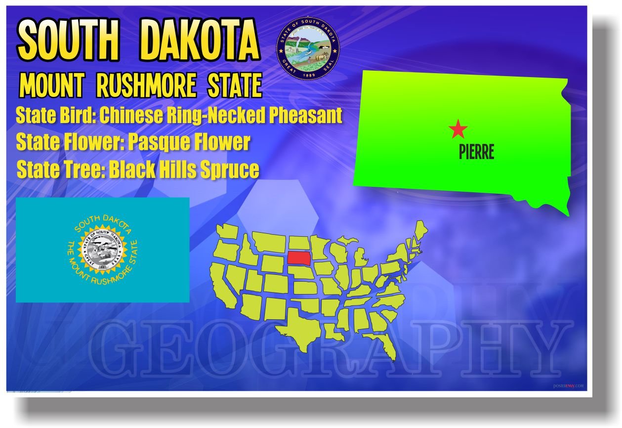 South Dakota Geography - NEW U.S Travel Poster