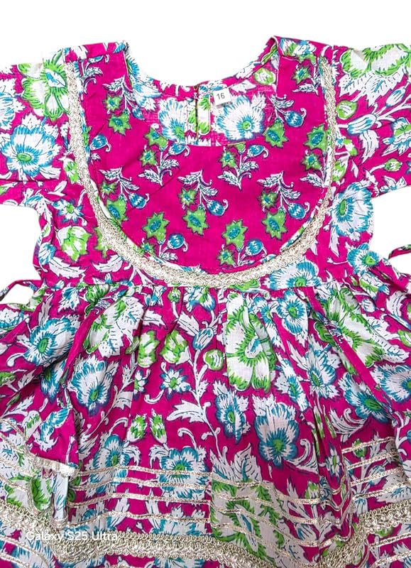LITTLE DREAMS Floral Print Kurti Sharara Set With Dupatta For Kids| Ethnic Dress Set For Kids Girls - (Pink - 12-18 Months) 2