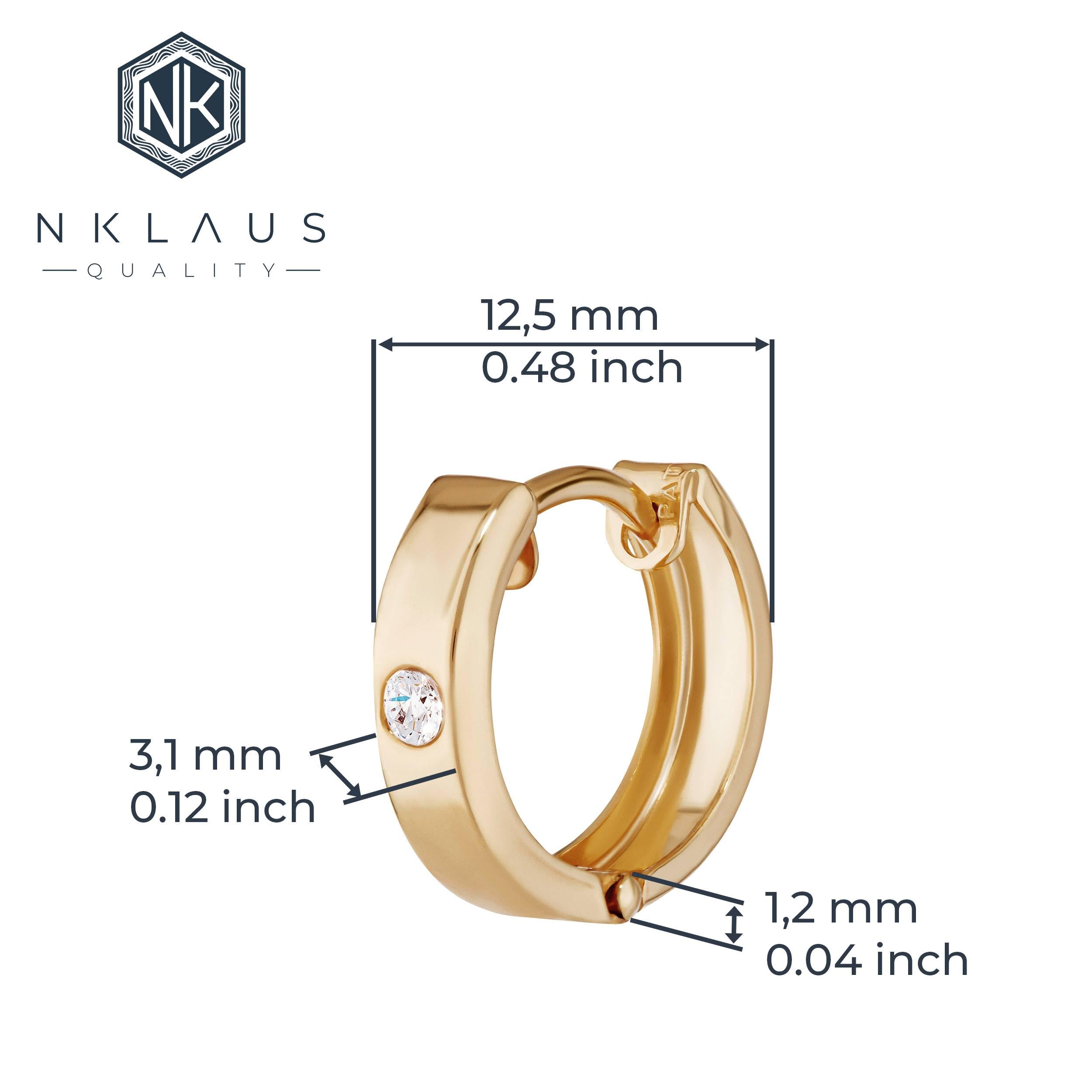 NKlaus Pojedyncze 585 żółte złoto kolczyki kreolskie 12,5 x 3,1 mm cyrkonia kwadratowa 4921